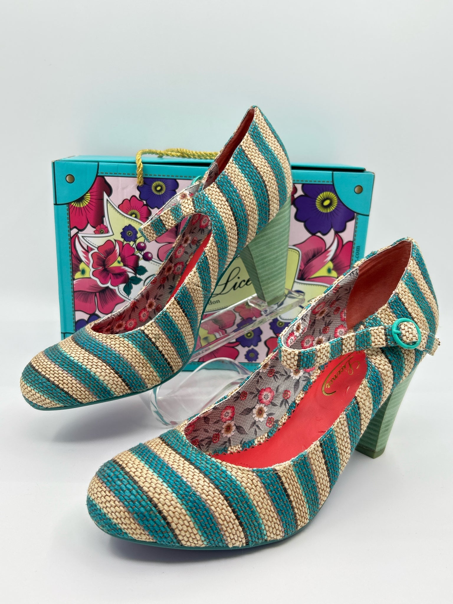 POETIC LICENCE Size 10 Teal Stripes Women Pumps NIB