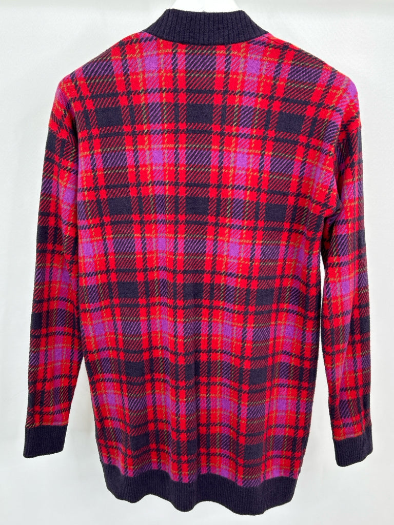 ANN TAYLOR Women Size S Red Plaid Cardigan Sweater NWT