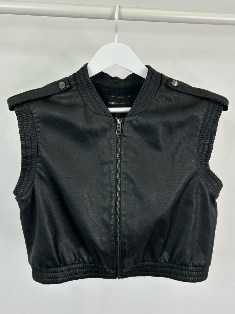 BCBGMAXAZRIA Women Size L Black Faux Leather Vest NWT