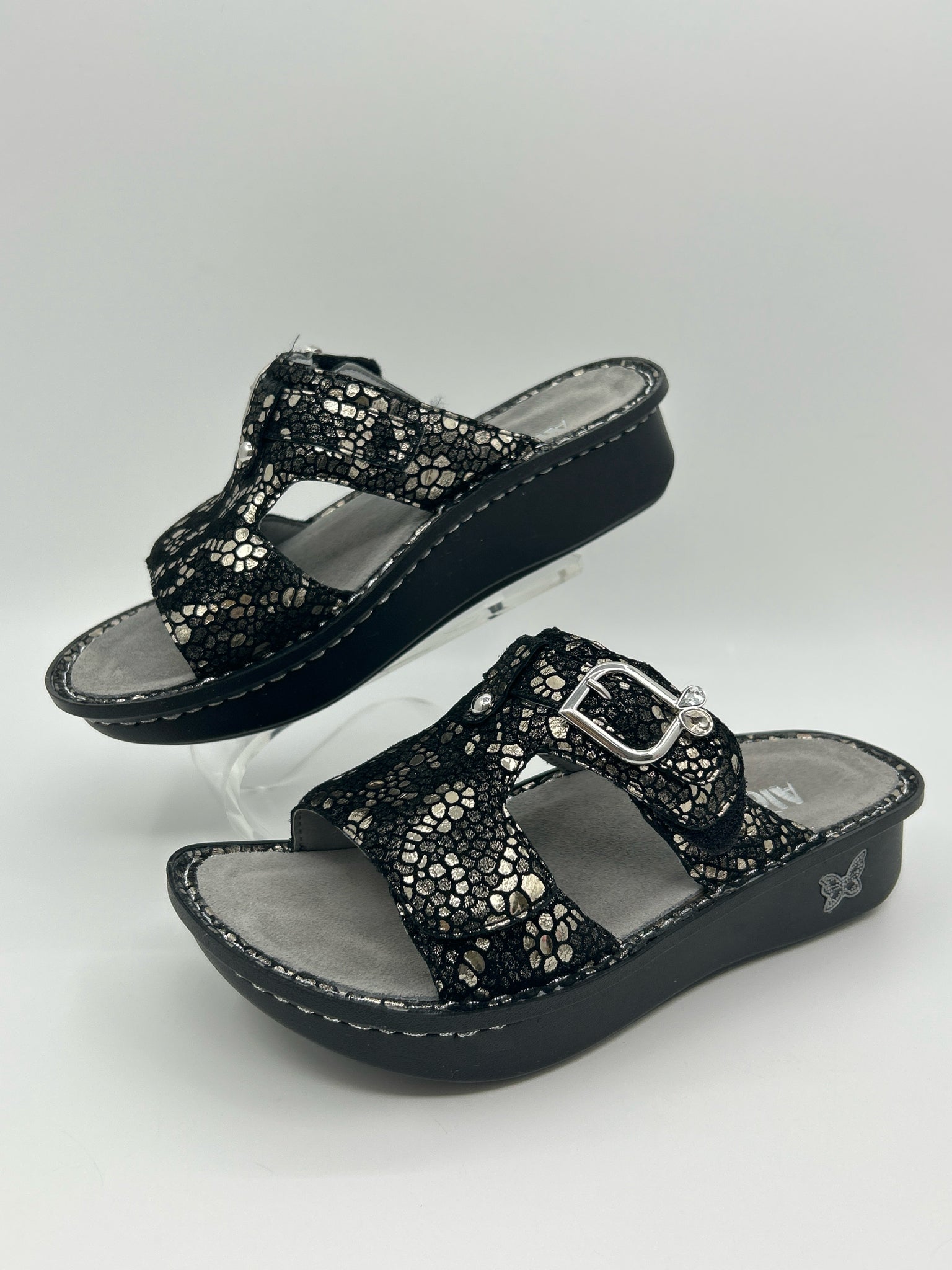 ALEGRIA Size 36 Black and Silver Women Sandal