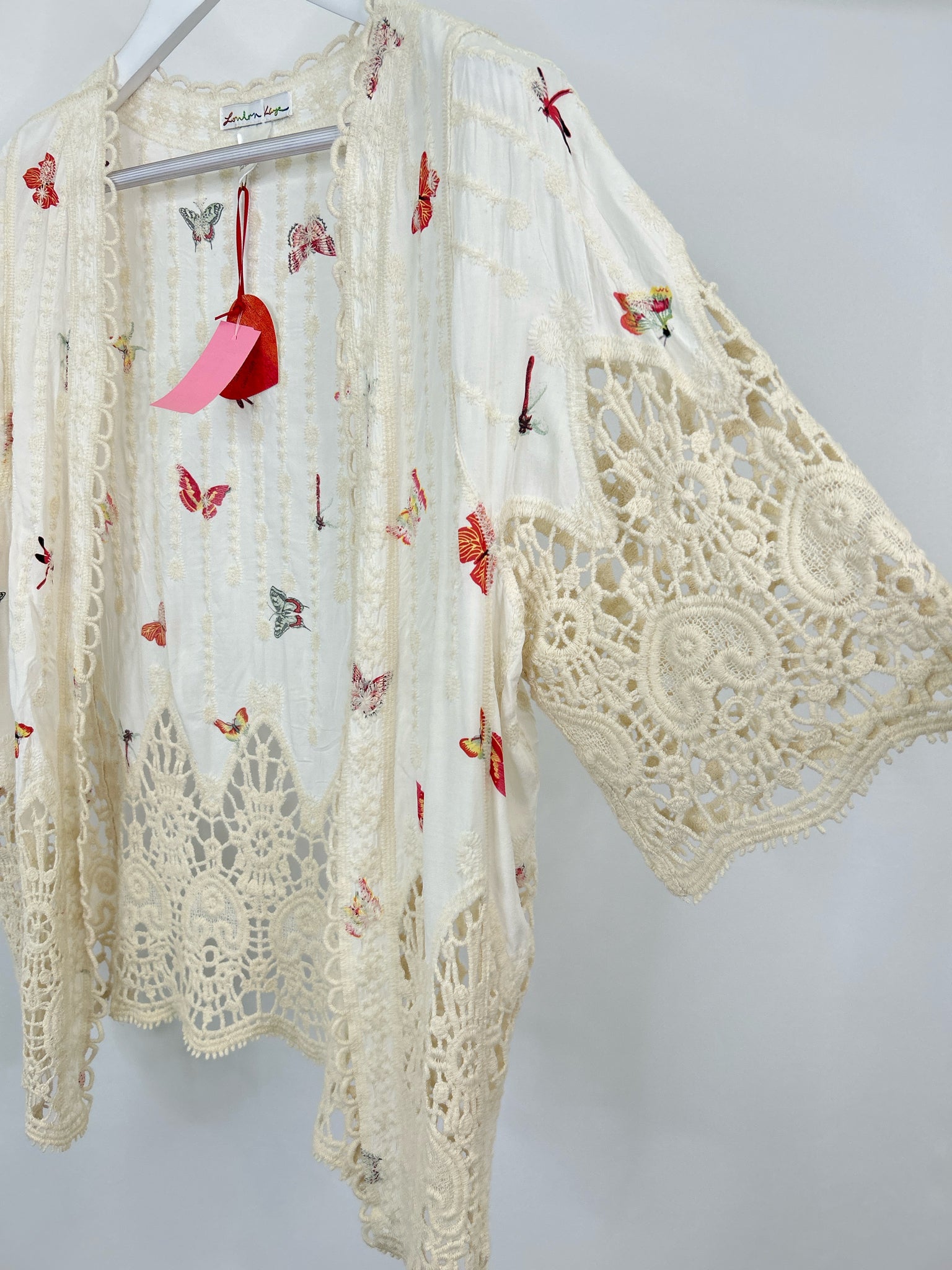 London Kaye Size One Size Cream Print Women Kimono
