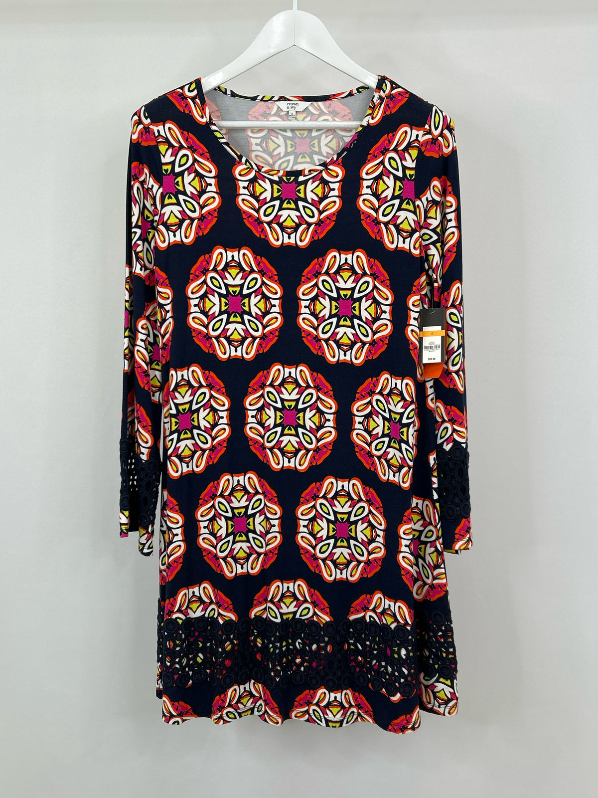 CROWN & IVY Size S Navy Print Women Dress