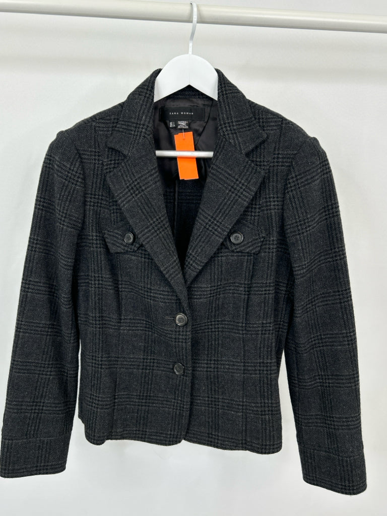 ZARA Women Size L Gray Plaid Blazer