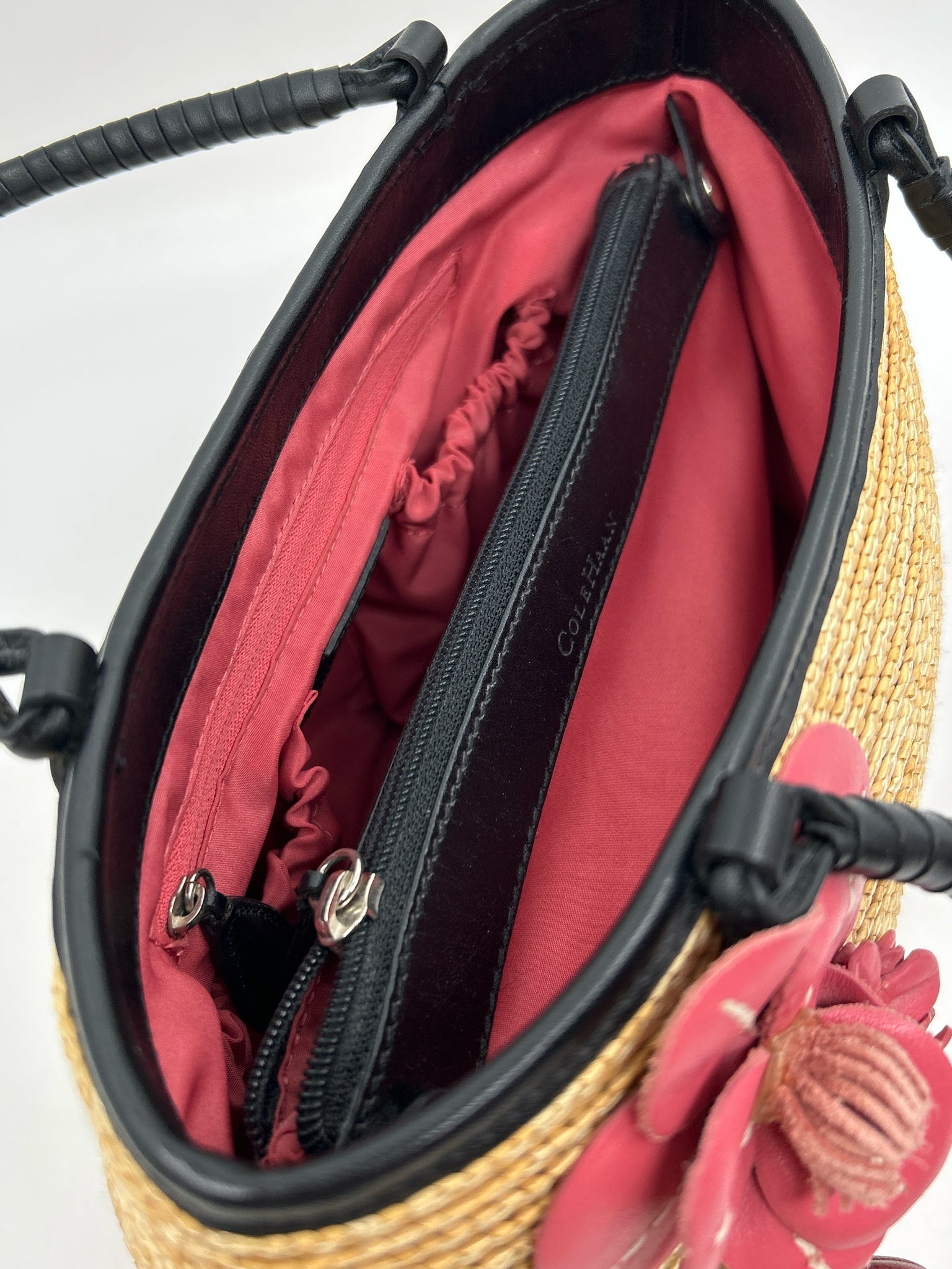 COLE HAAN Straw and Black Women Tote