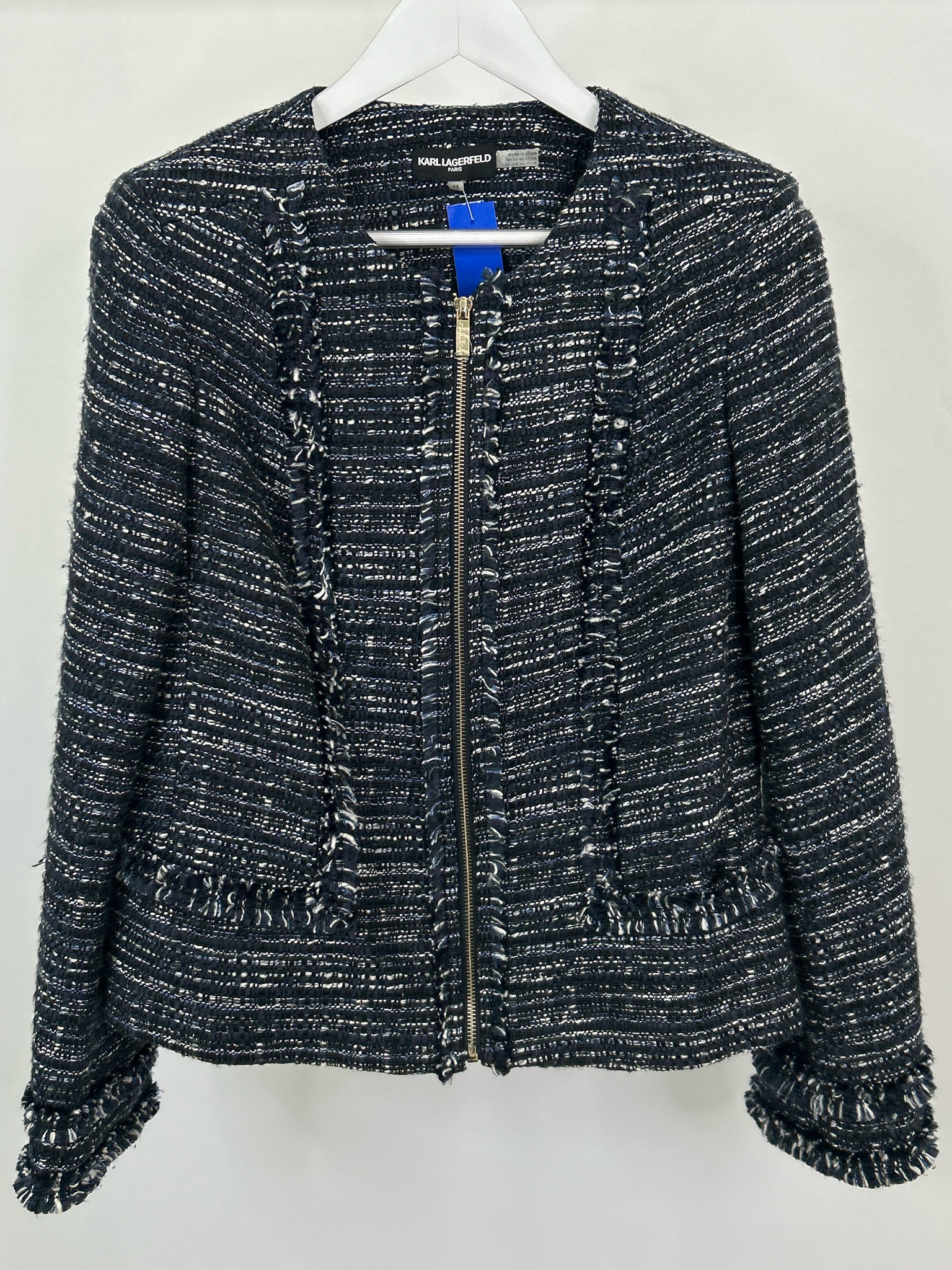 KARL LAGERFELD Size 12 Navy Pattern Women Jacket