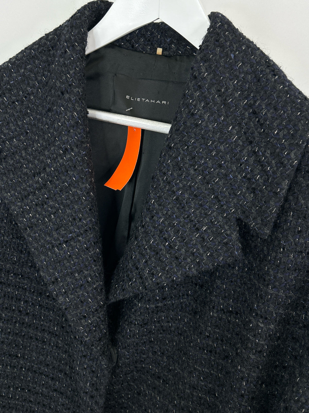 ELIE TAHARI Size M/L BLACK & NAVY Women Coat