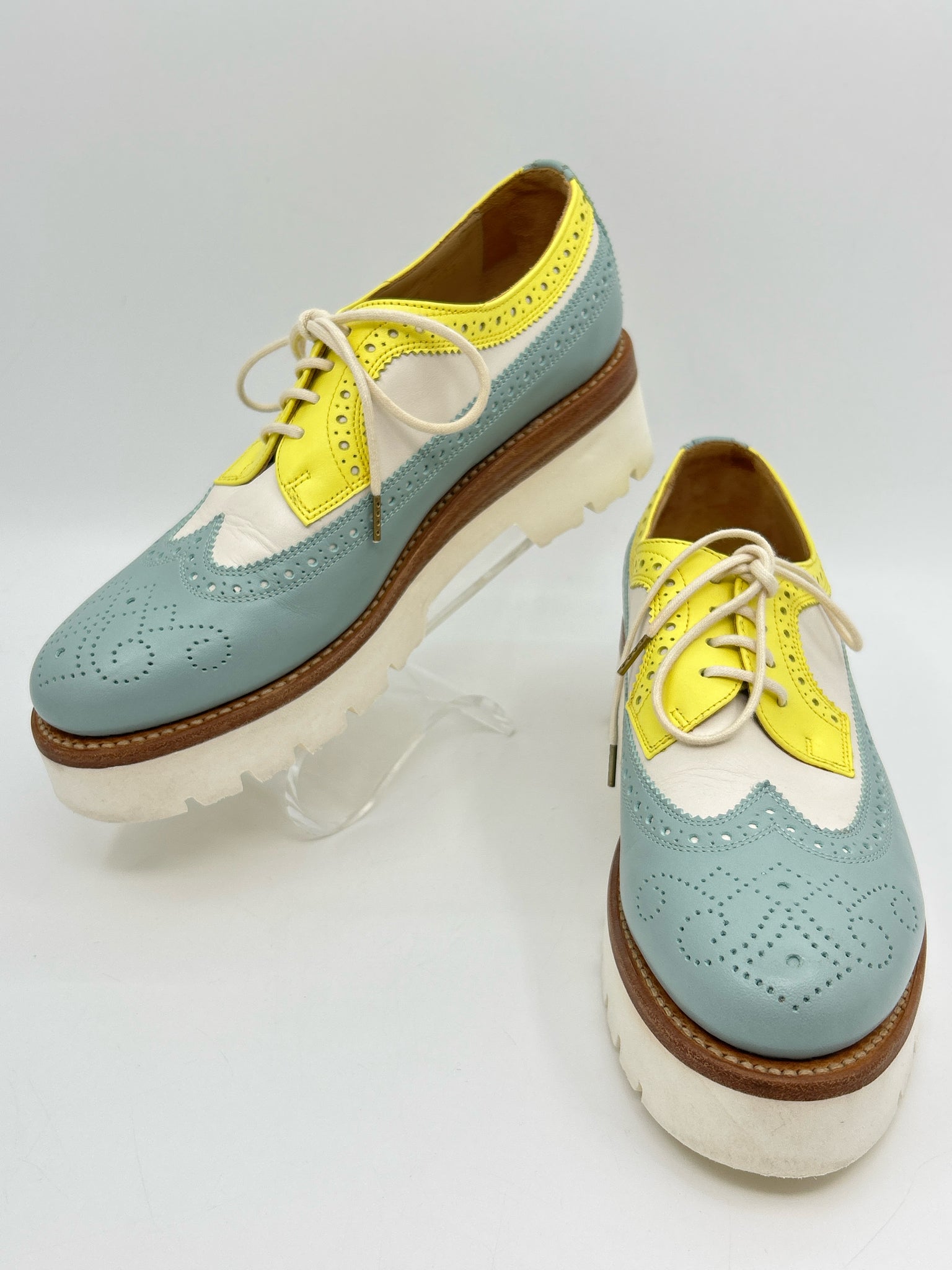The Office Of Angela Scott Size 39 Seafoam & Yellow Women Loafer