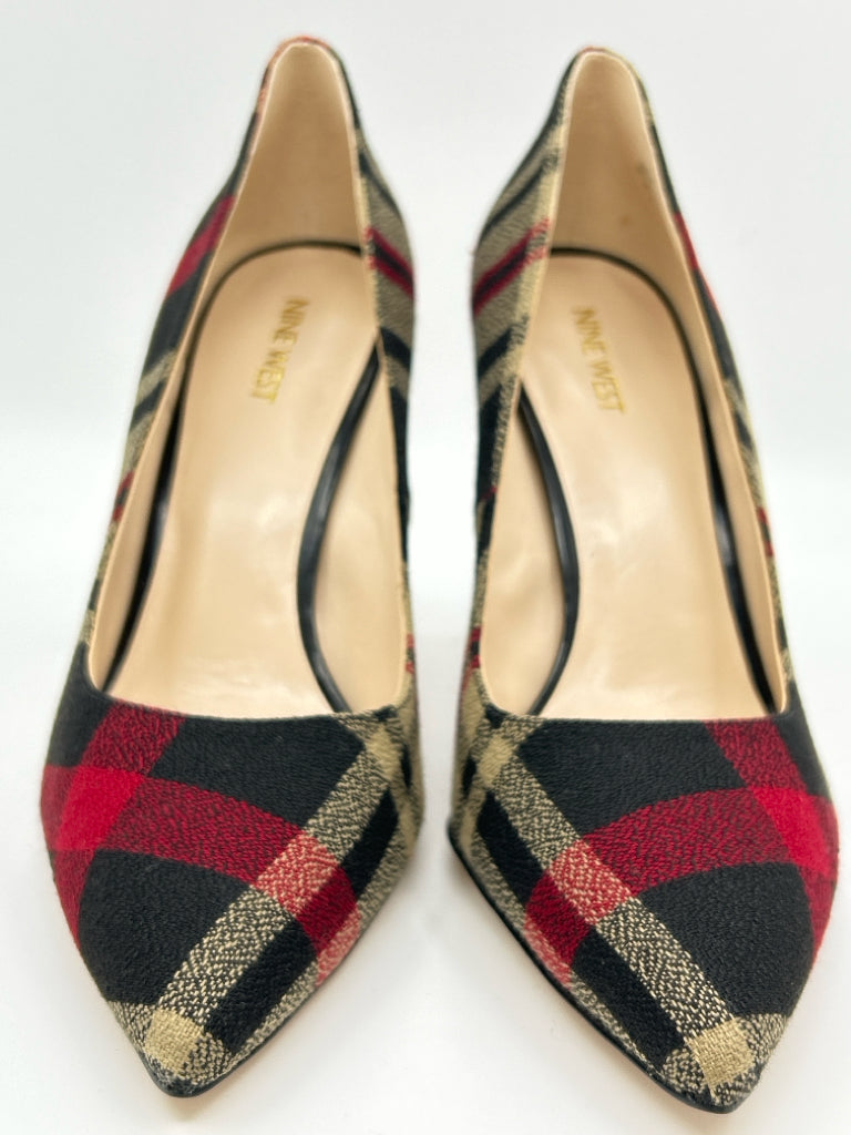 NINE WEST Women Size 11M Black Plaid Pumps