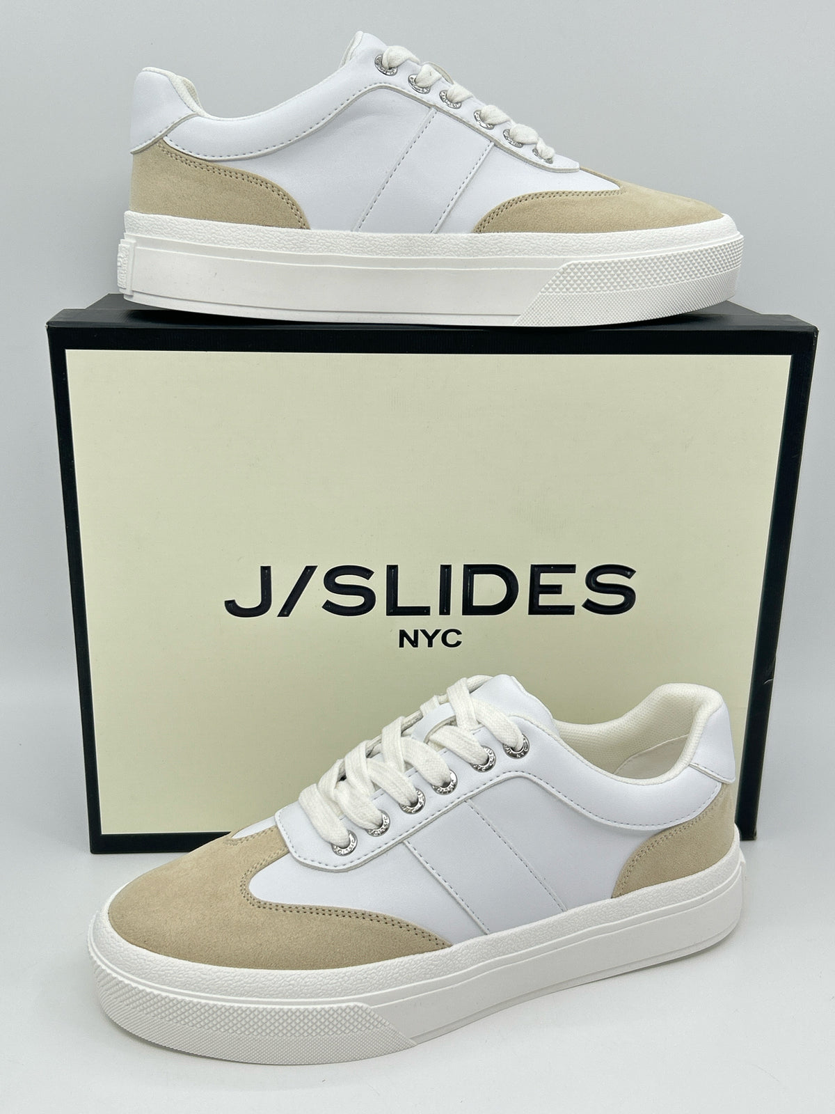 J/Slides Size 8M White and Sand Women Sneakers