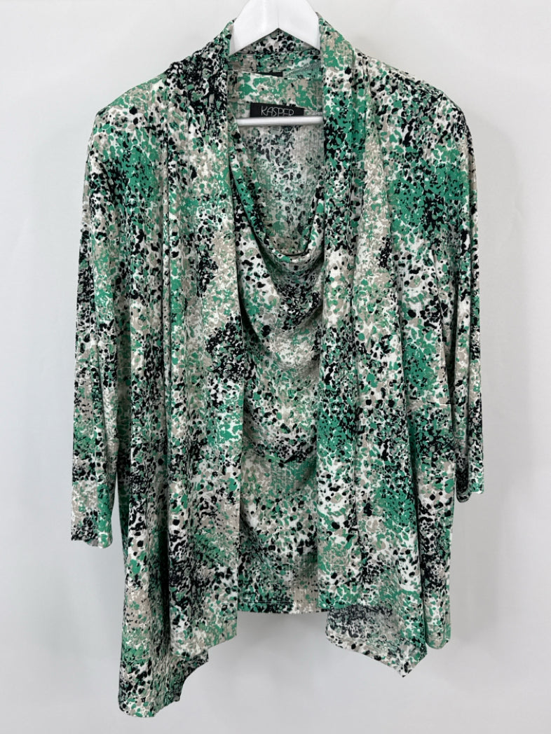 KASPER Size 2X GREEN AND WHITE Women 2-piece Set