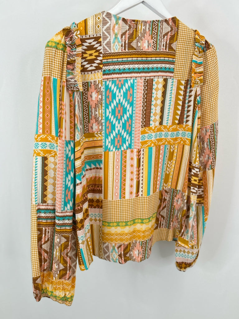 SAVANNA JANE Size L Brown Print Top NWT