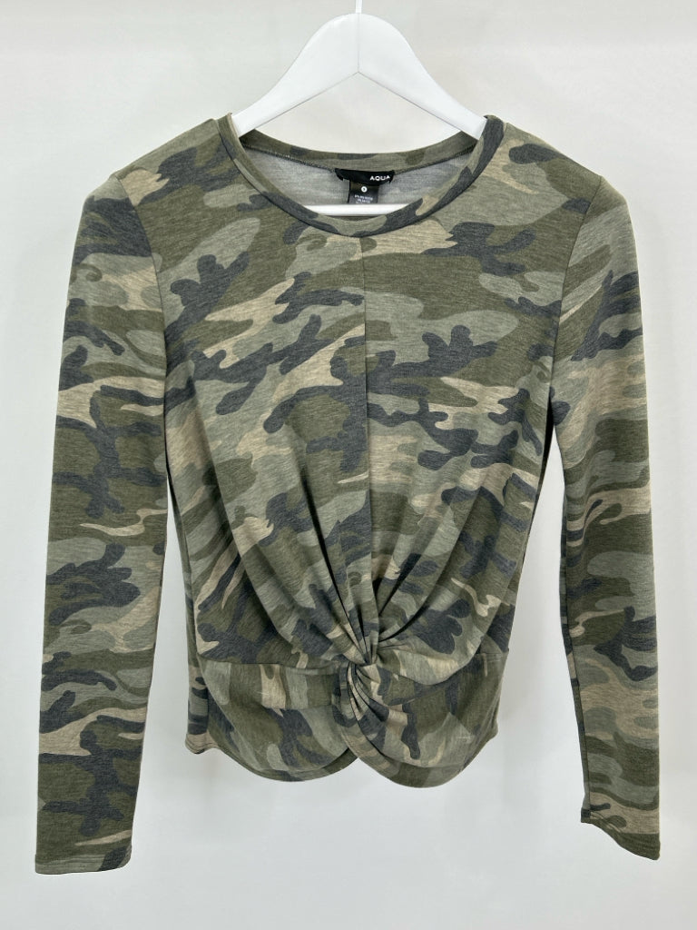 AQUA Women Size S Green Camo Top NWT