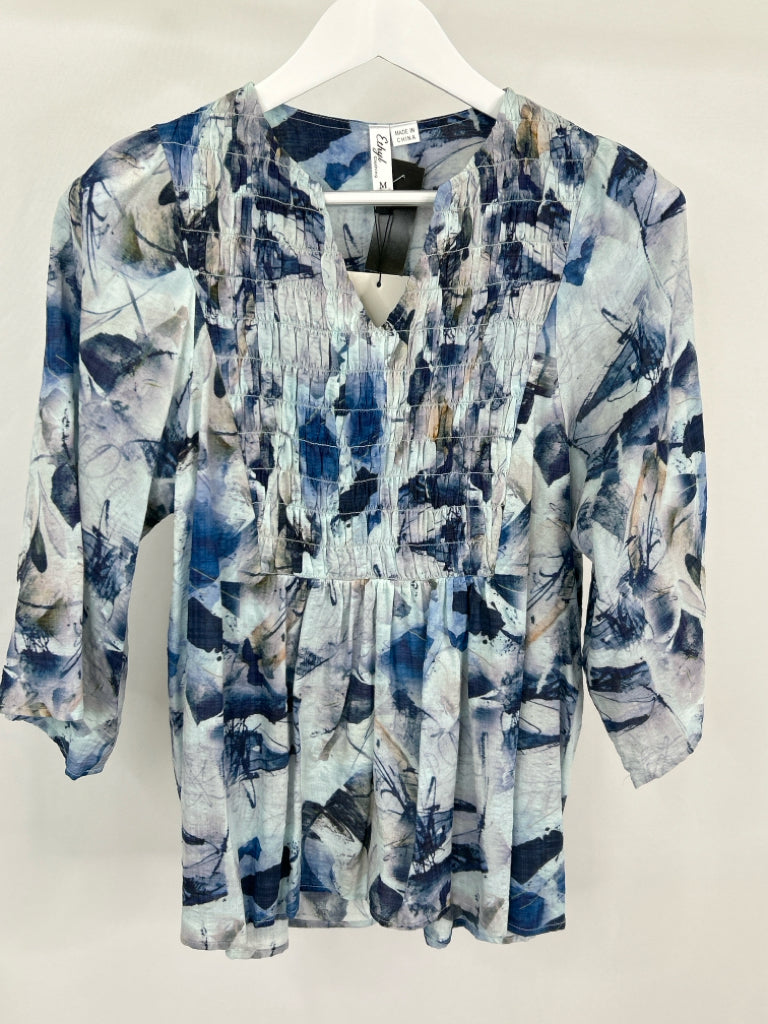 ETHYL Women Size M Blue Print Top