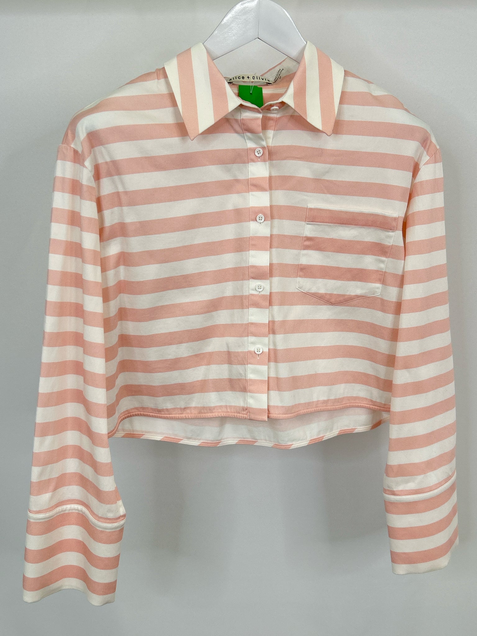 ALICE + OLIVIA Size S Pink Striped Women Shirt