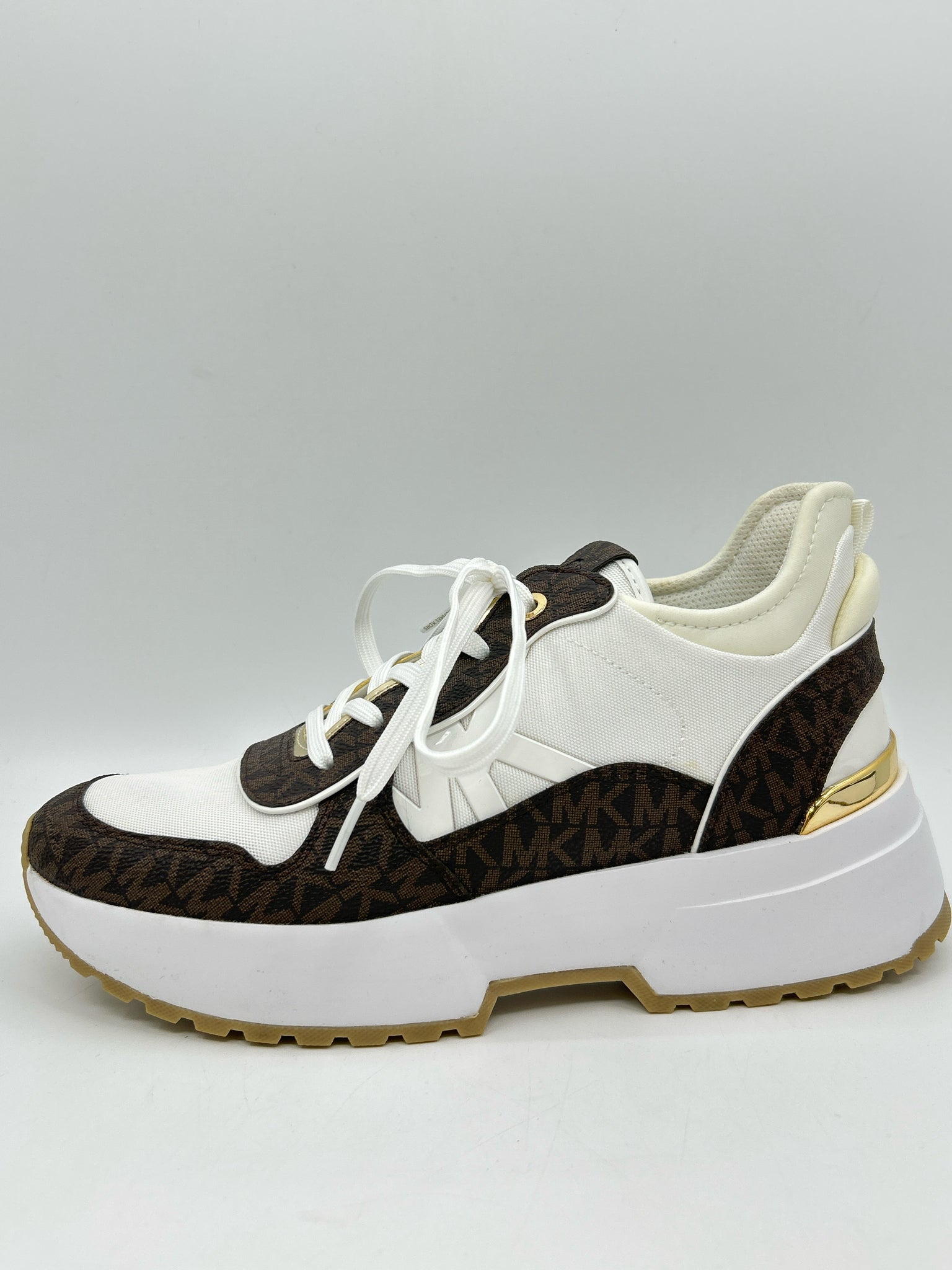 MICHAEL MICHAEL KORS Size 9.5M WHITE AND BROWN Women Sneakers