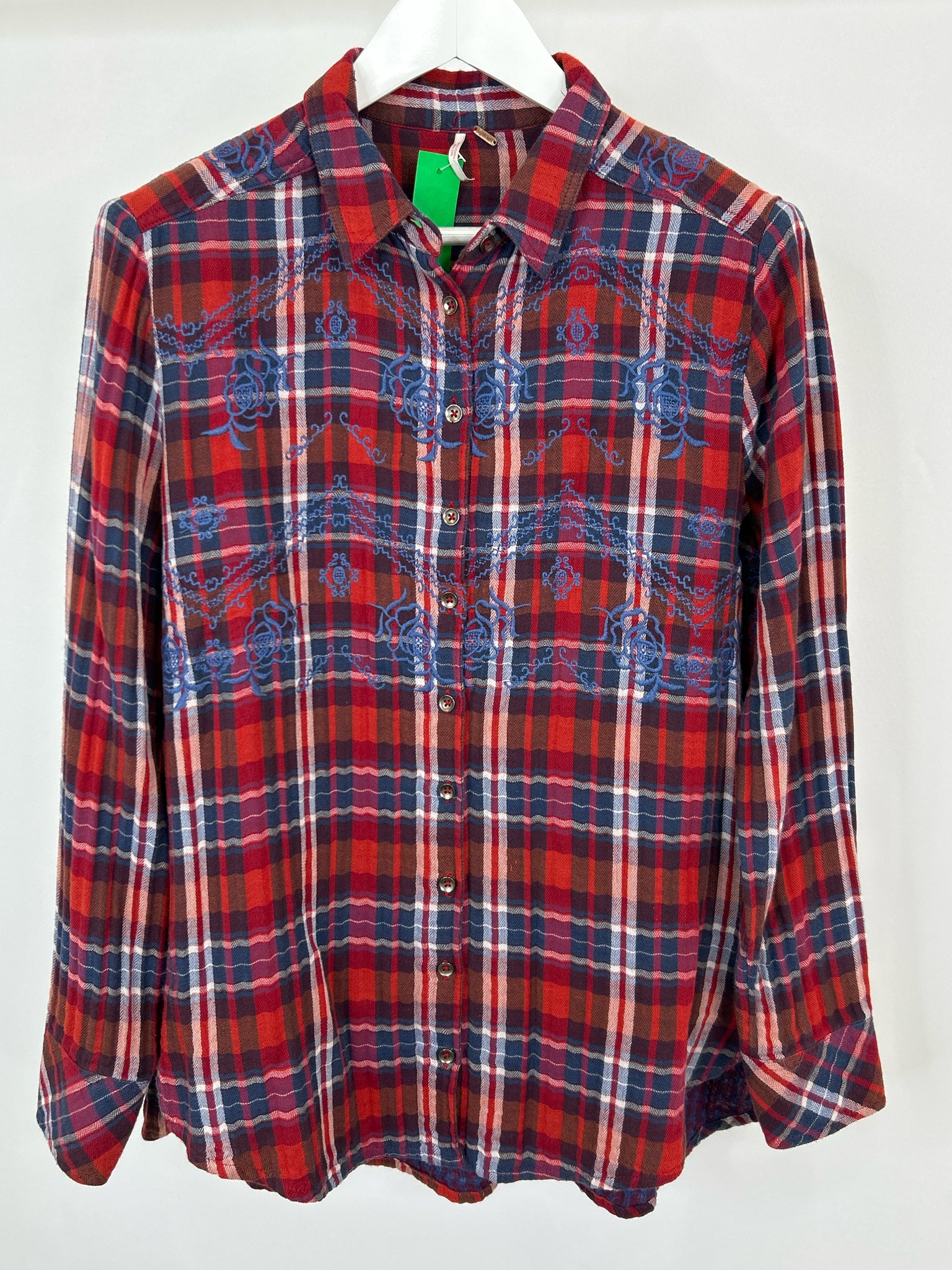 FREE PEOPLE Size M Red Plaid Women Shirt