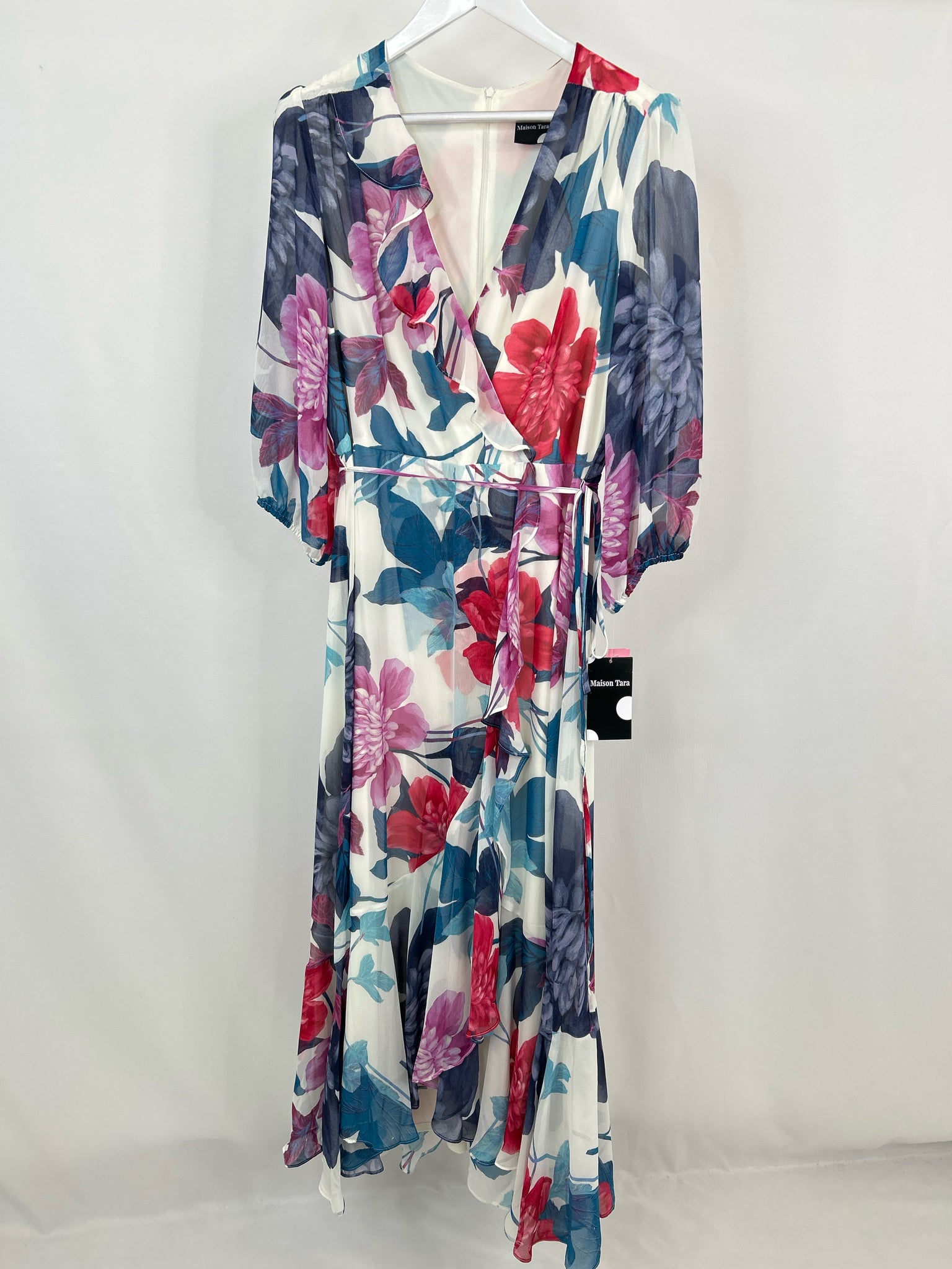 MAISON TARA Size 14 PURPLE & WHITE Women Dress