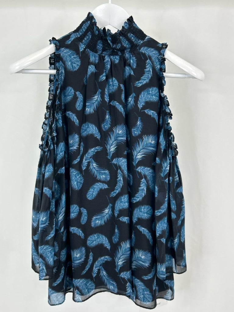 RACHEL ZOE Women Size 8 Blue Print Blouse