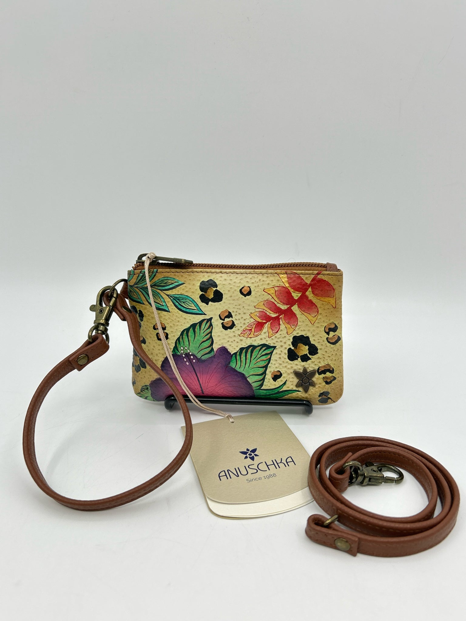 ANUSCHKA Gold Print Women Wristlet NWT