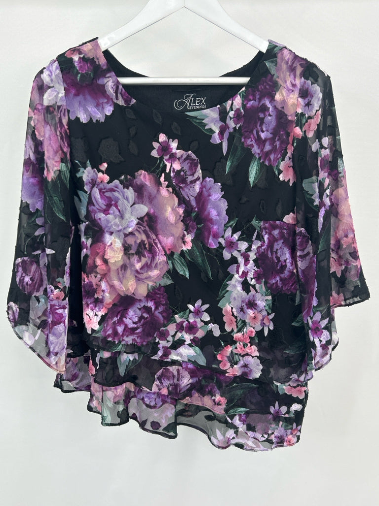 ALEX EVENINGS Size L Purple Print Top