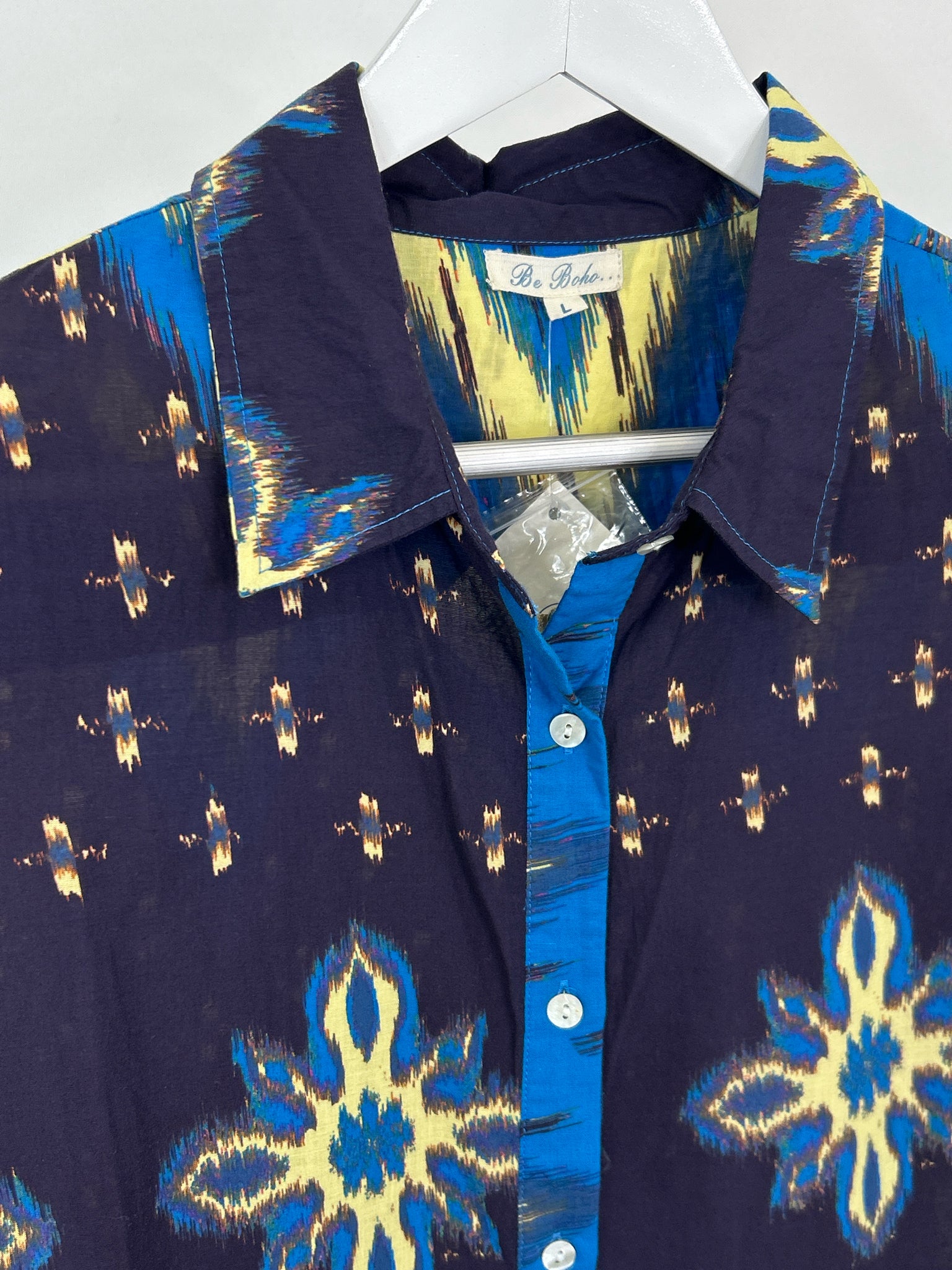 BE BOHO Size L Navy Print Women Dress