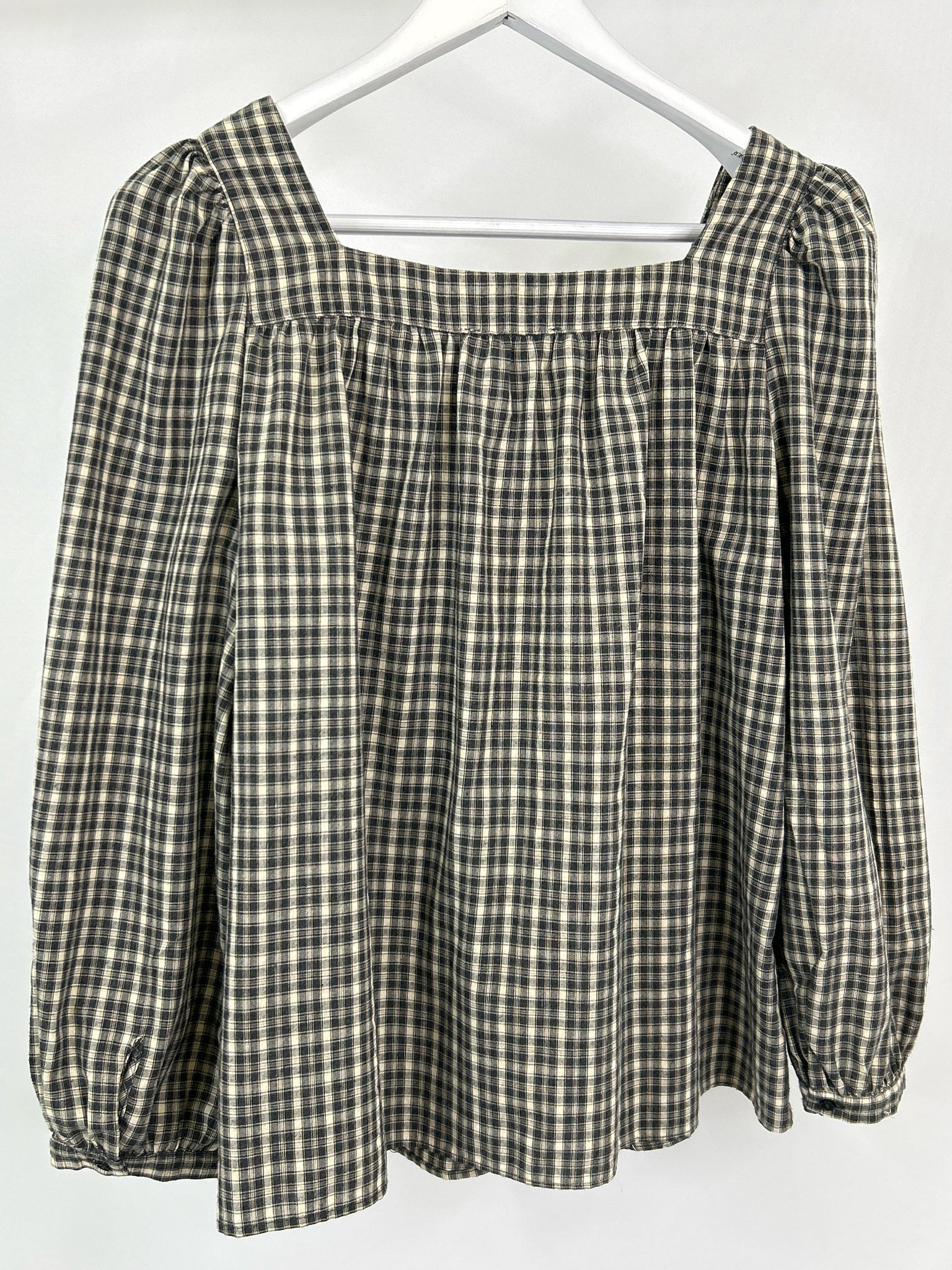 NEUFLORA Size L Green Plaid Women Blouse