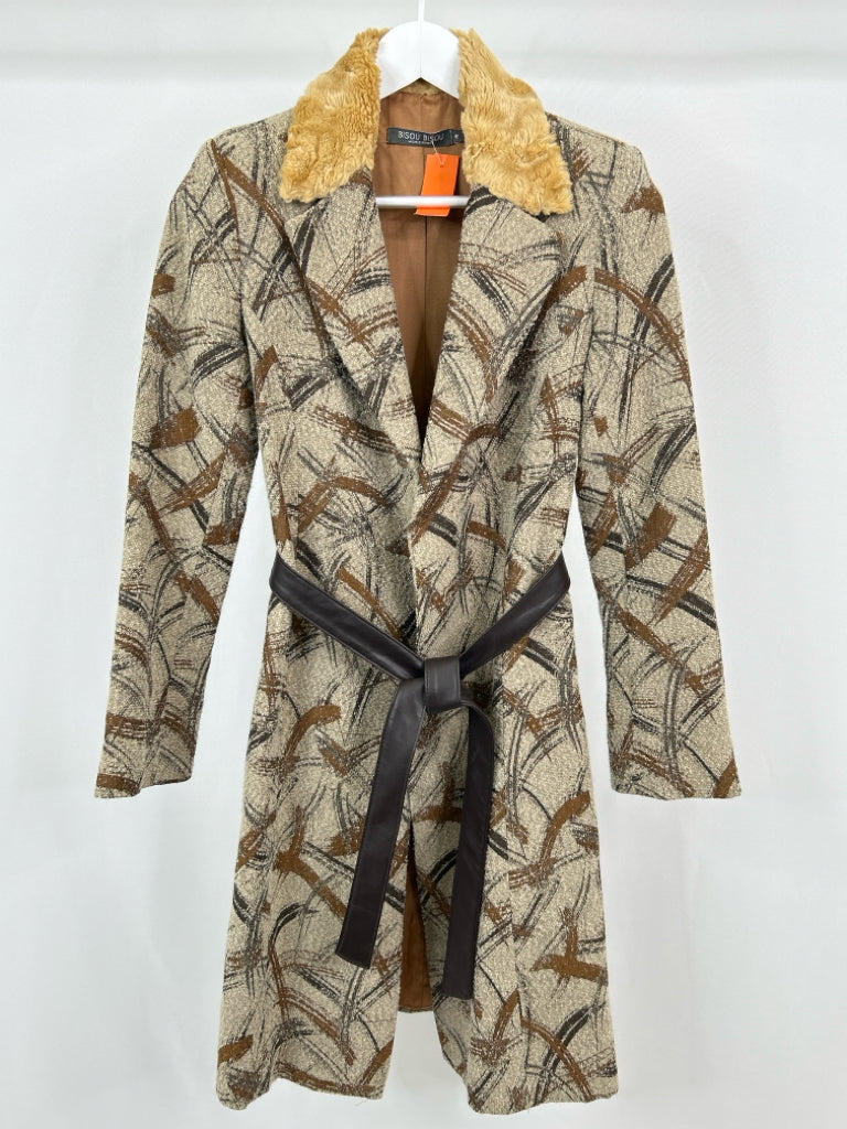 BISOU BISOU Women Size 4 Brown Print Coat