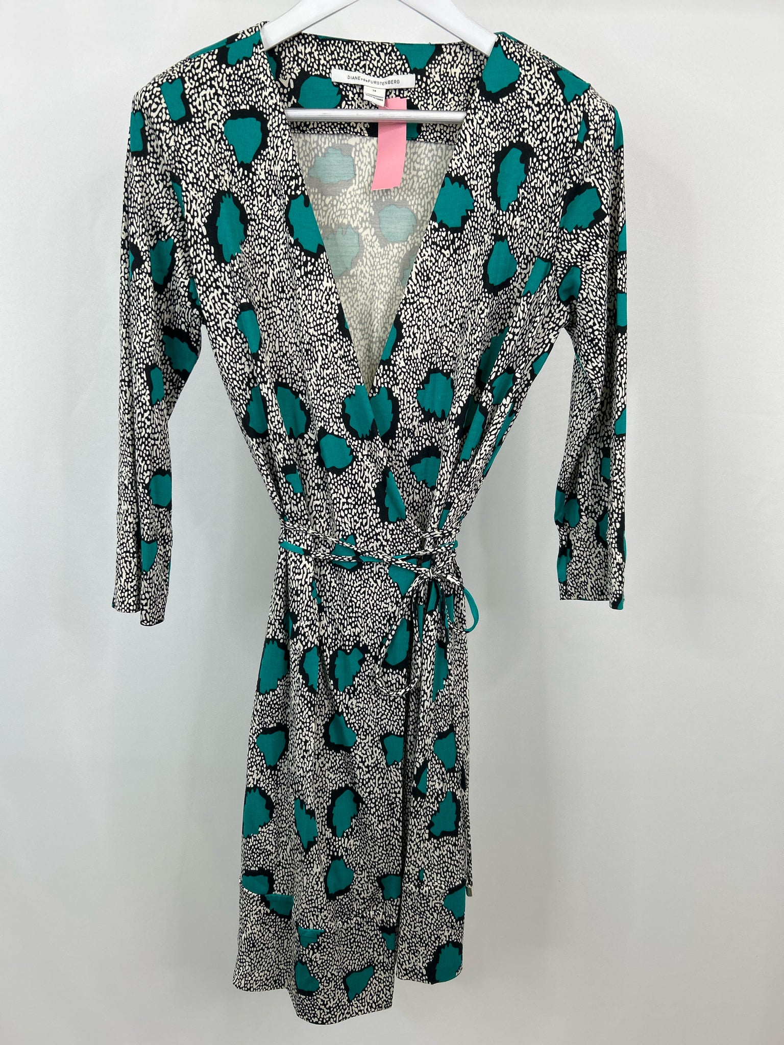 DIANE VON FURSTENBERG Size 14 Black Print Women Dress