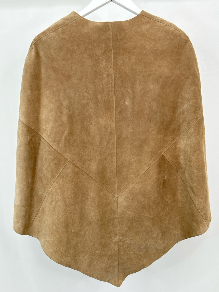 THEORY Women Size M Taupe Beige Leather Poncho