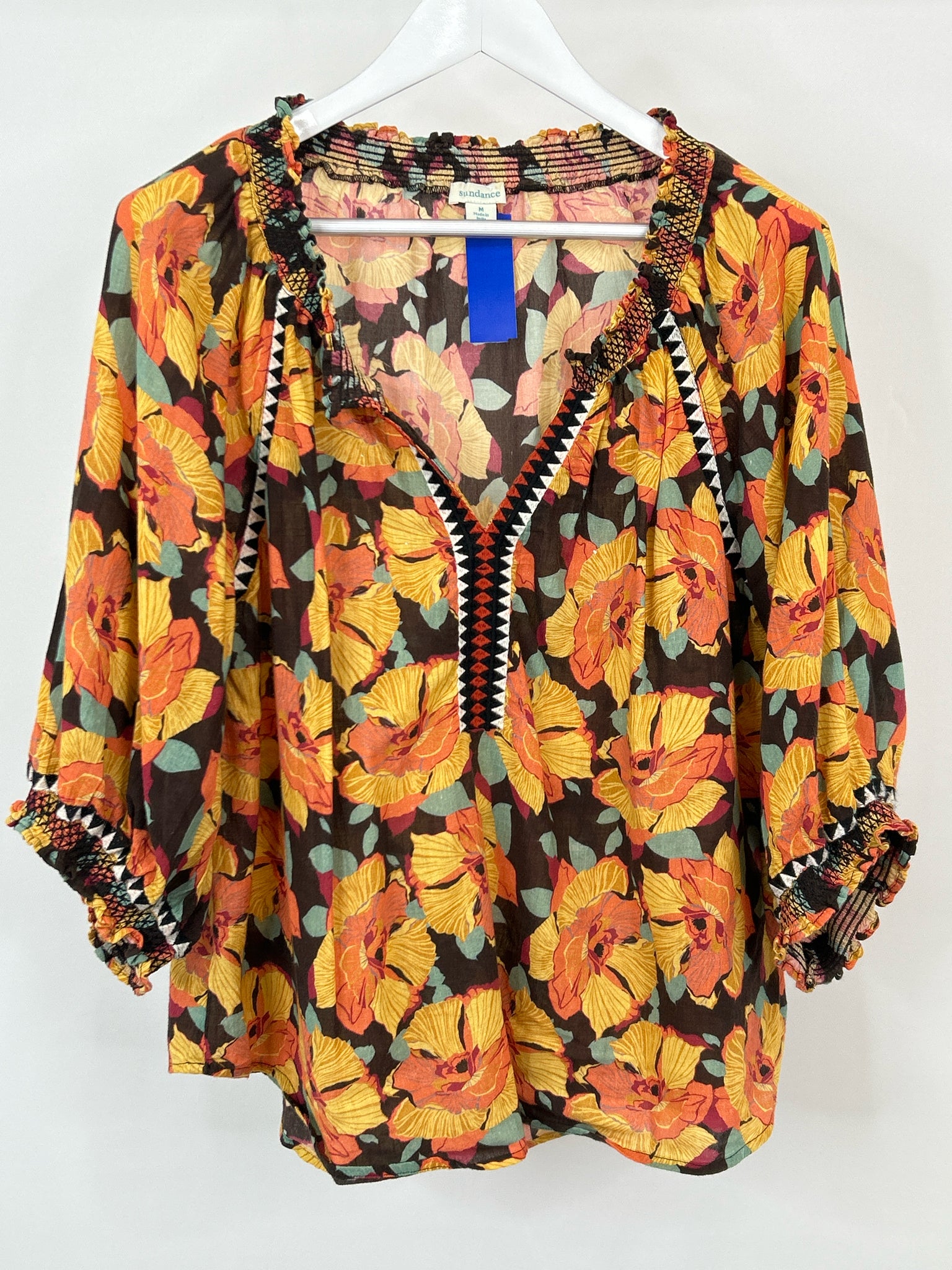 SUNDANCE Size M Brown and Yellow Women Top