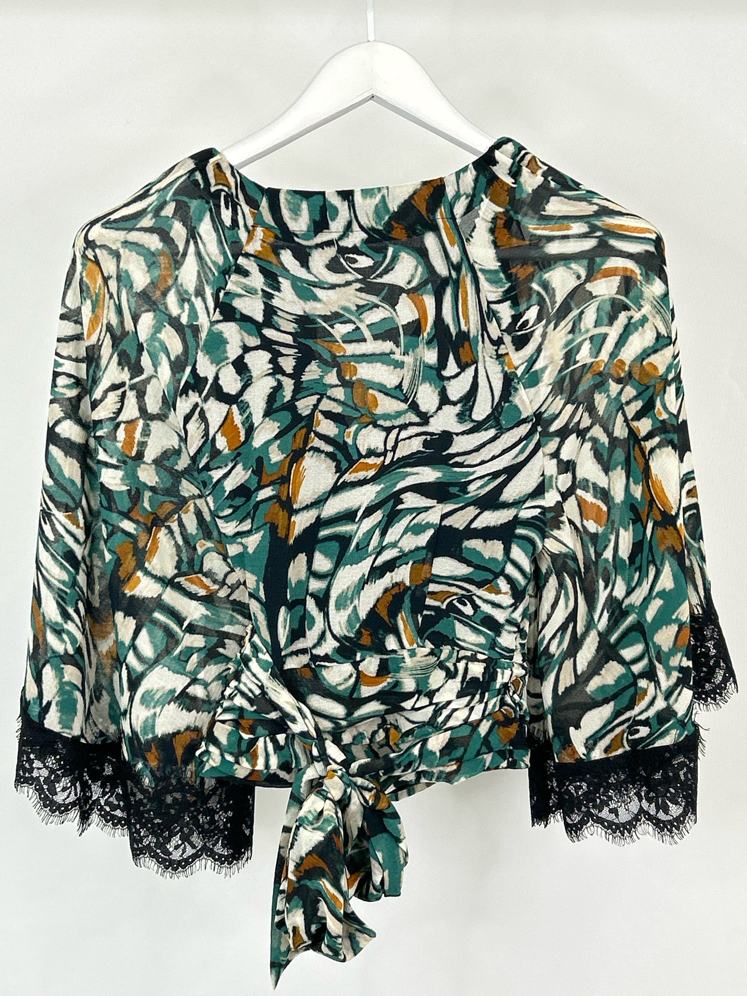 BY ANTHROPOLGIE Size S Green Print Women Top
