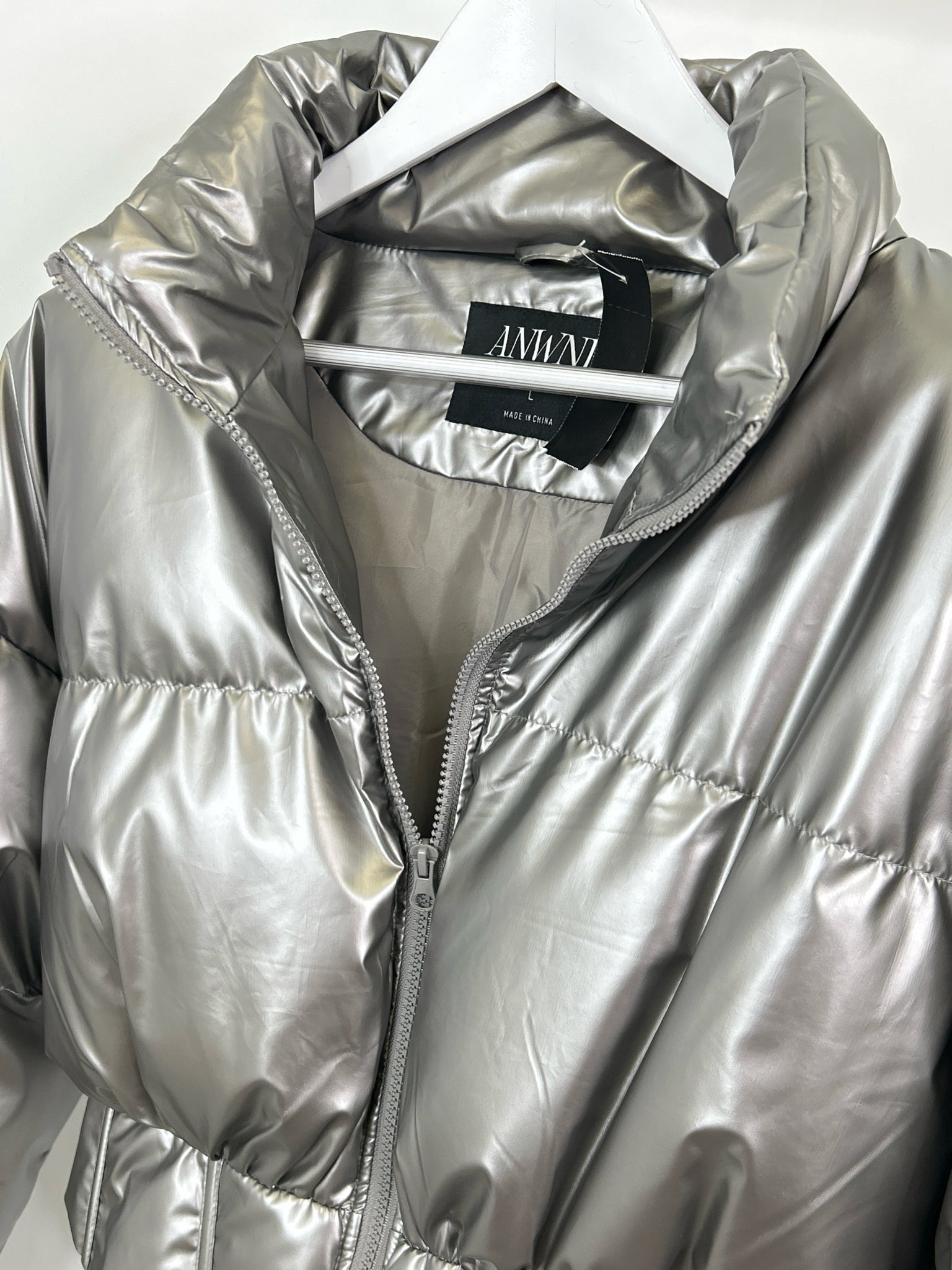 Anwnd Size L Silver Metallic Women Jacket
