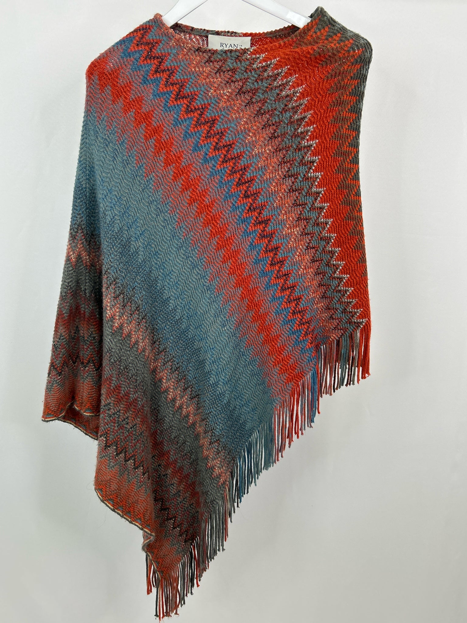 RYAN MICHAEL Size One Size orange and blue Women Poncho