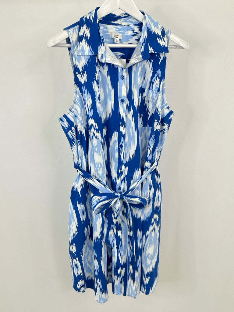 CROWN & IVY Size XL Blue Print Women's Dress