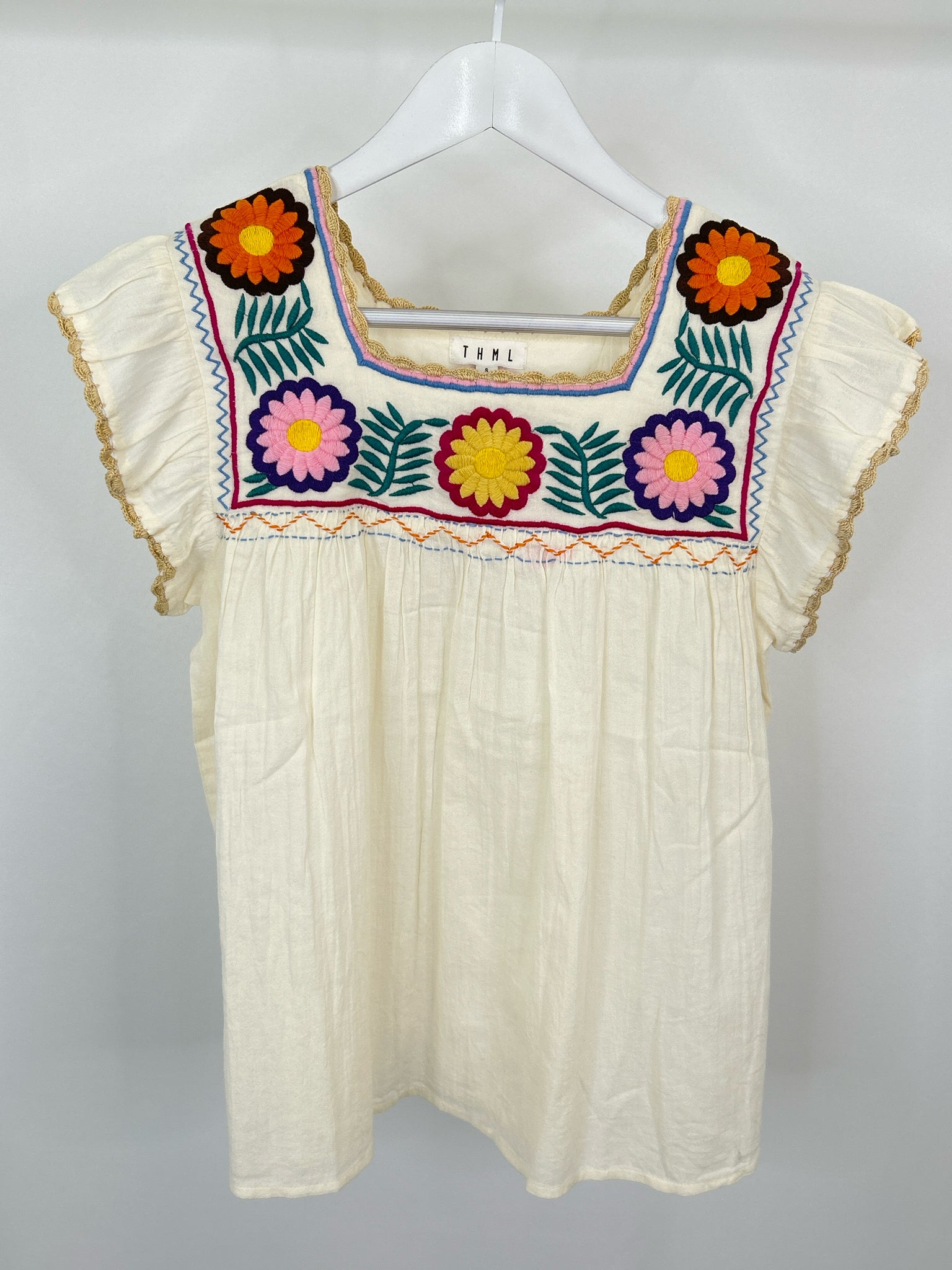 THML Size S Cream Print Women Top