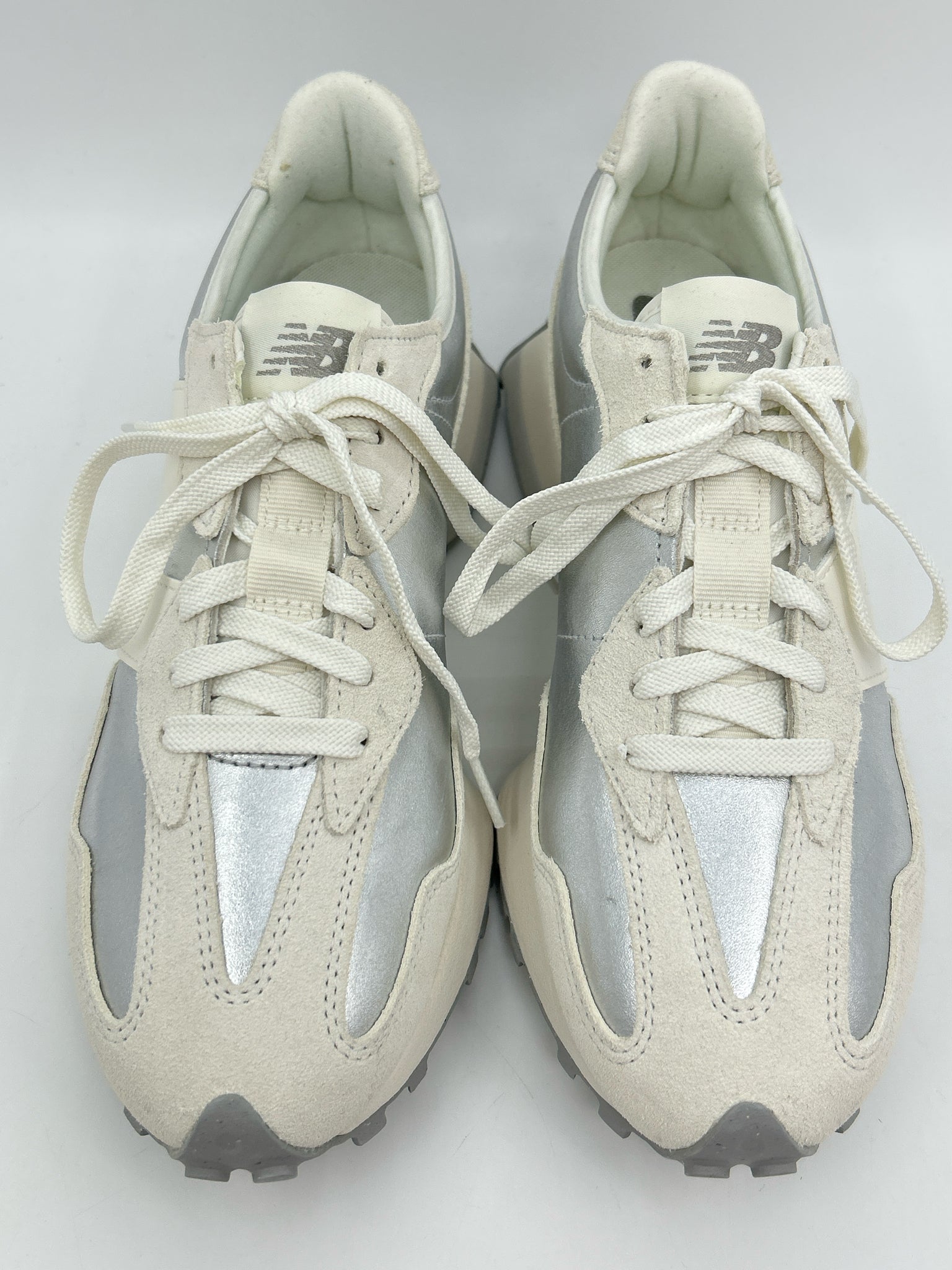 NEW BALANCE Size 10.5 WHITE AND SILVER Women Sneakers