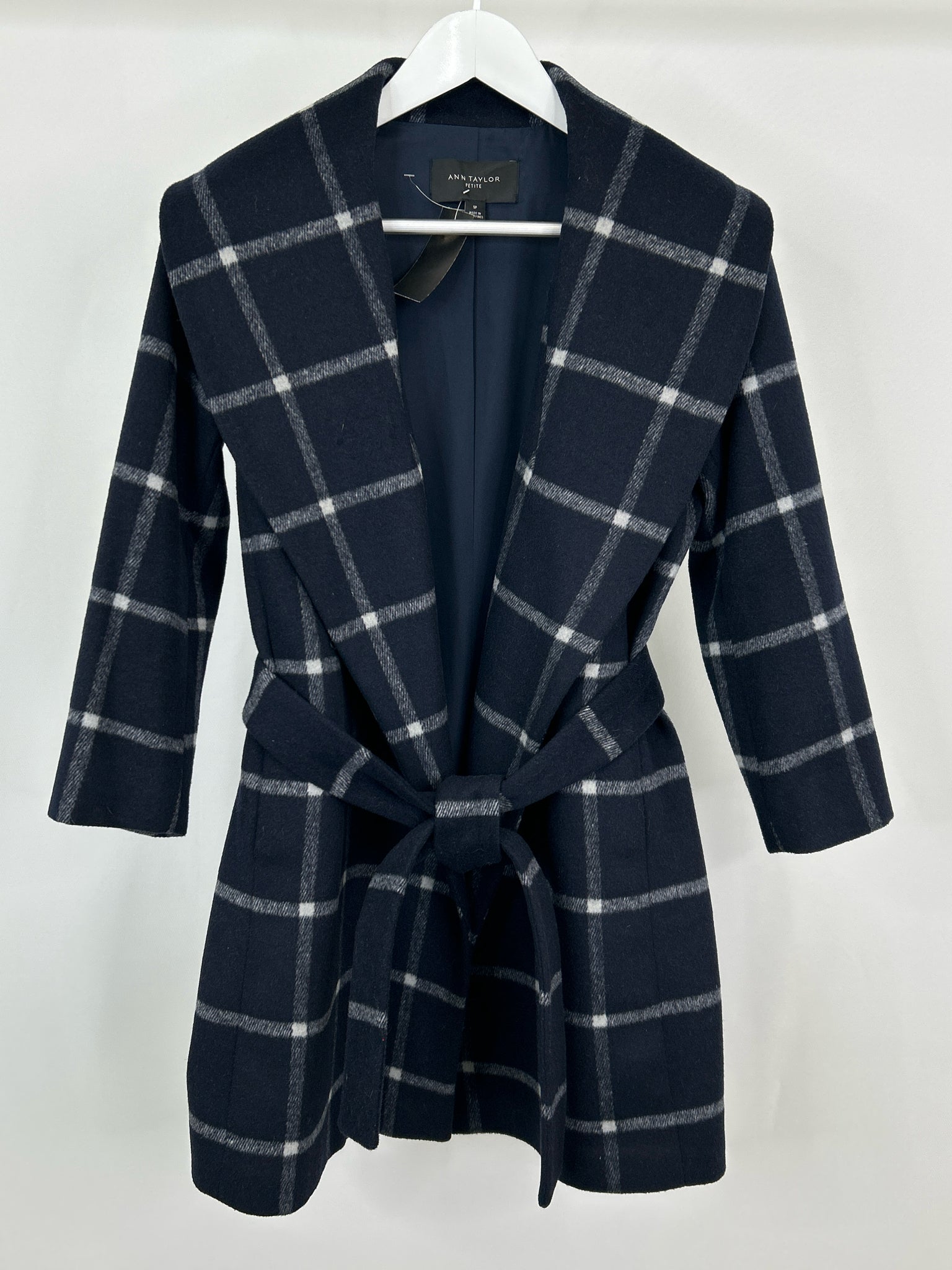 ANN TAYLOR Size SP Navy Print Women Coat