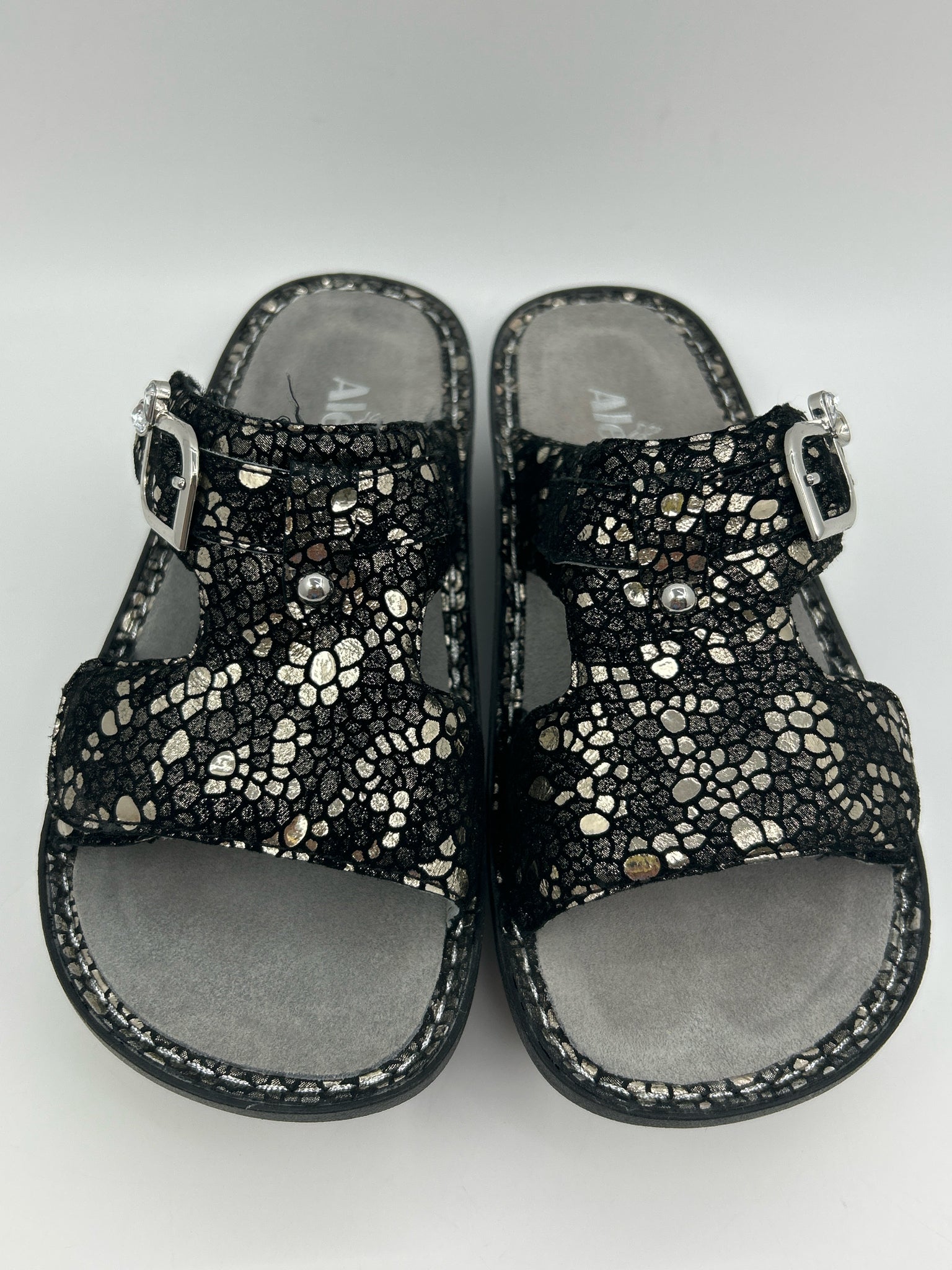 ALEGRIA Size 36 Black and Silver Women Sandal