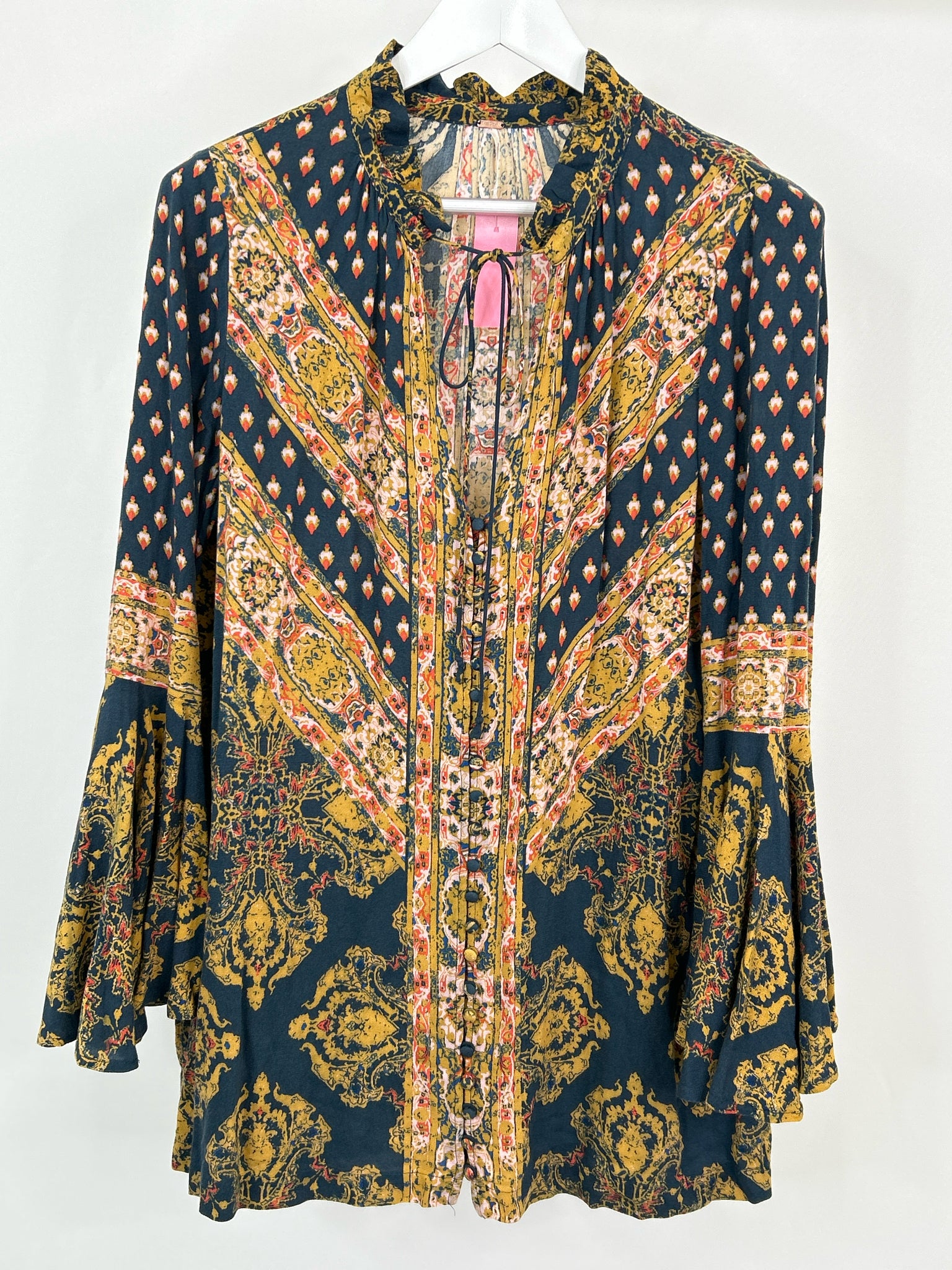 FREE PEOPLE Size S Teal Print Women Tunic