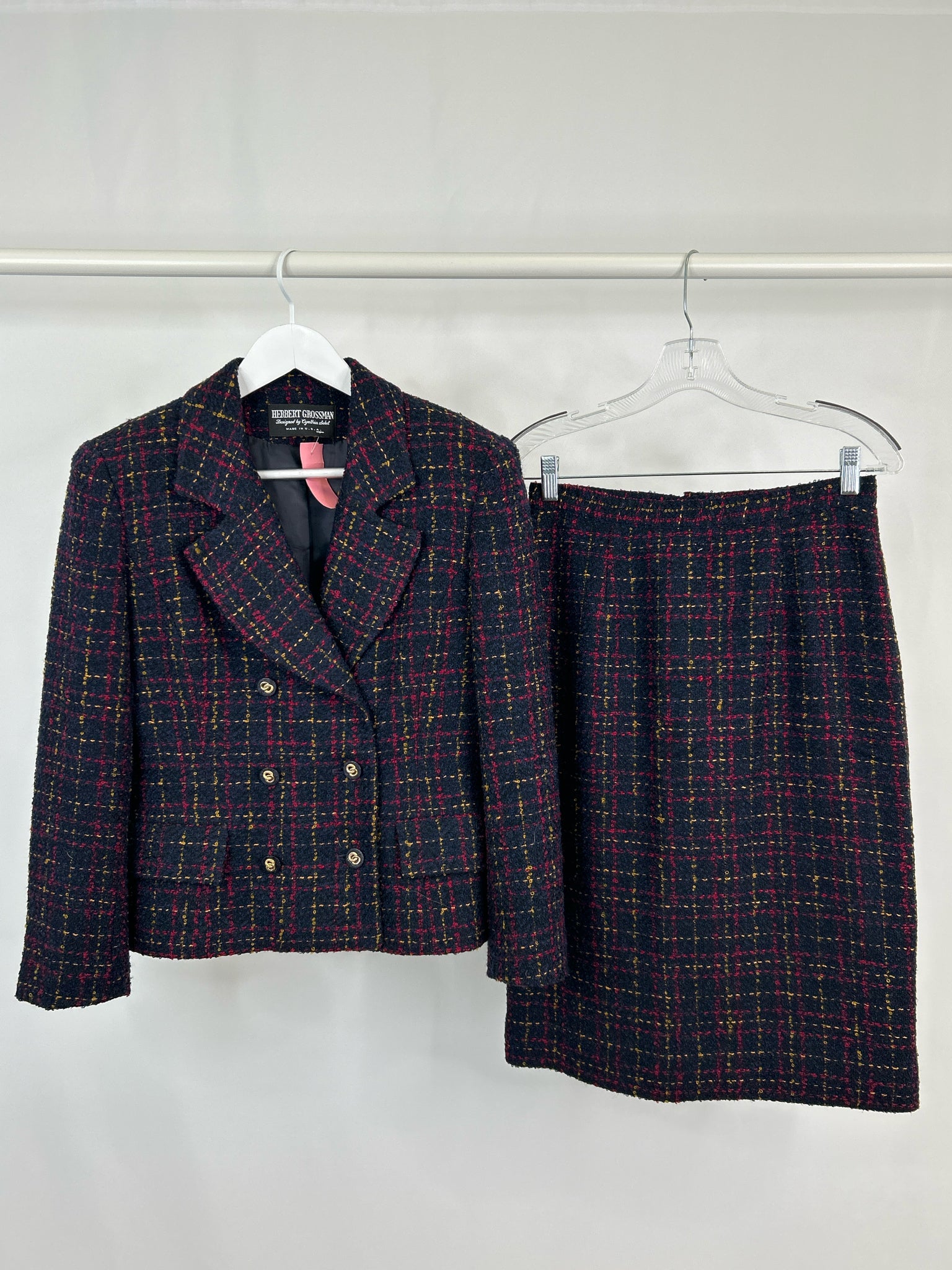 HERBERT GROSSMAN Size 8 Navy Women 2-Piece w/skirt