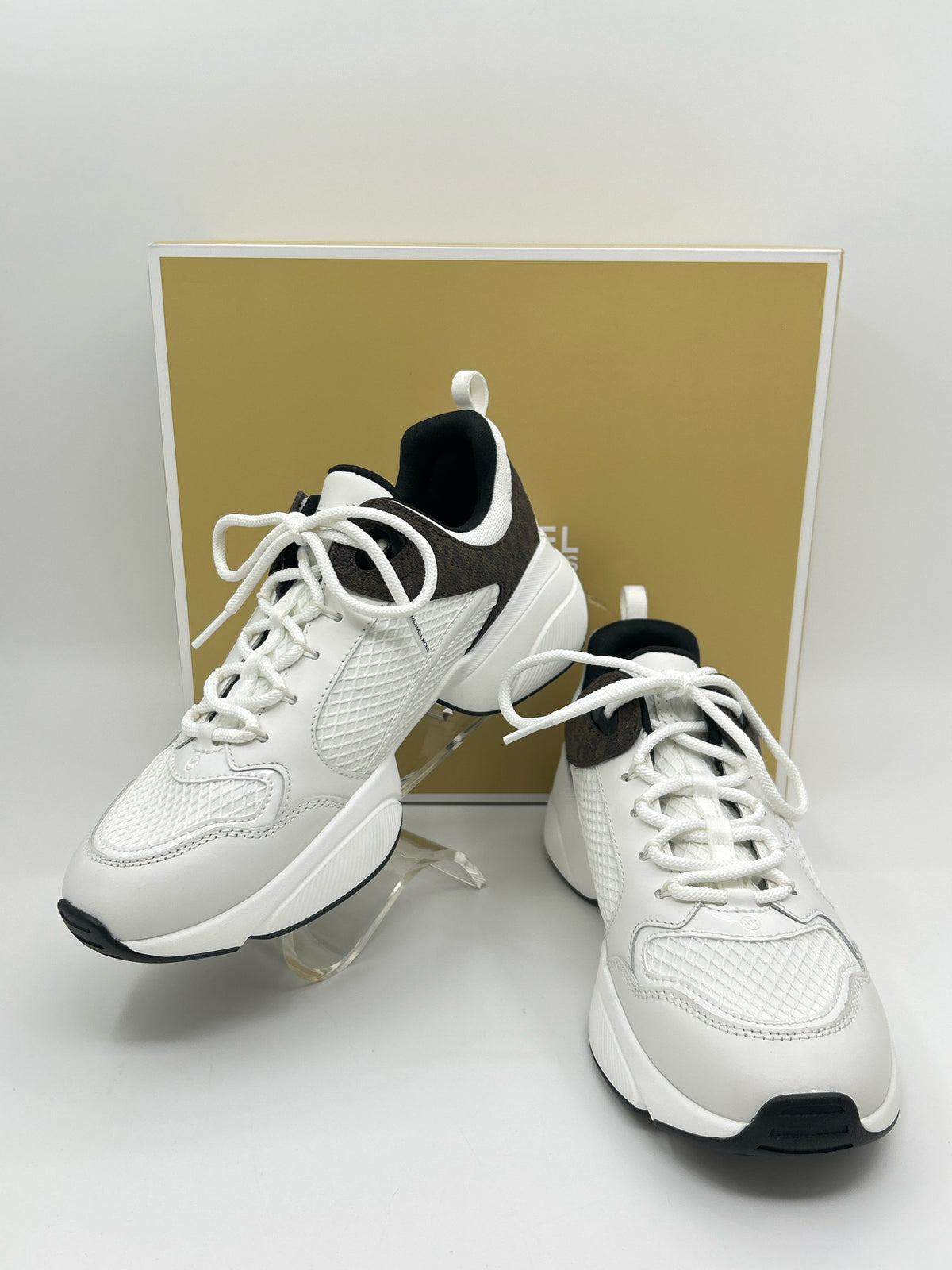 MICHAEL MICHAEL KORS Size 8.5M WHITE AND BROWN Women Sneakers