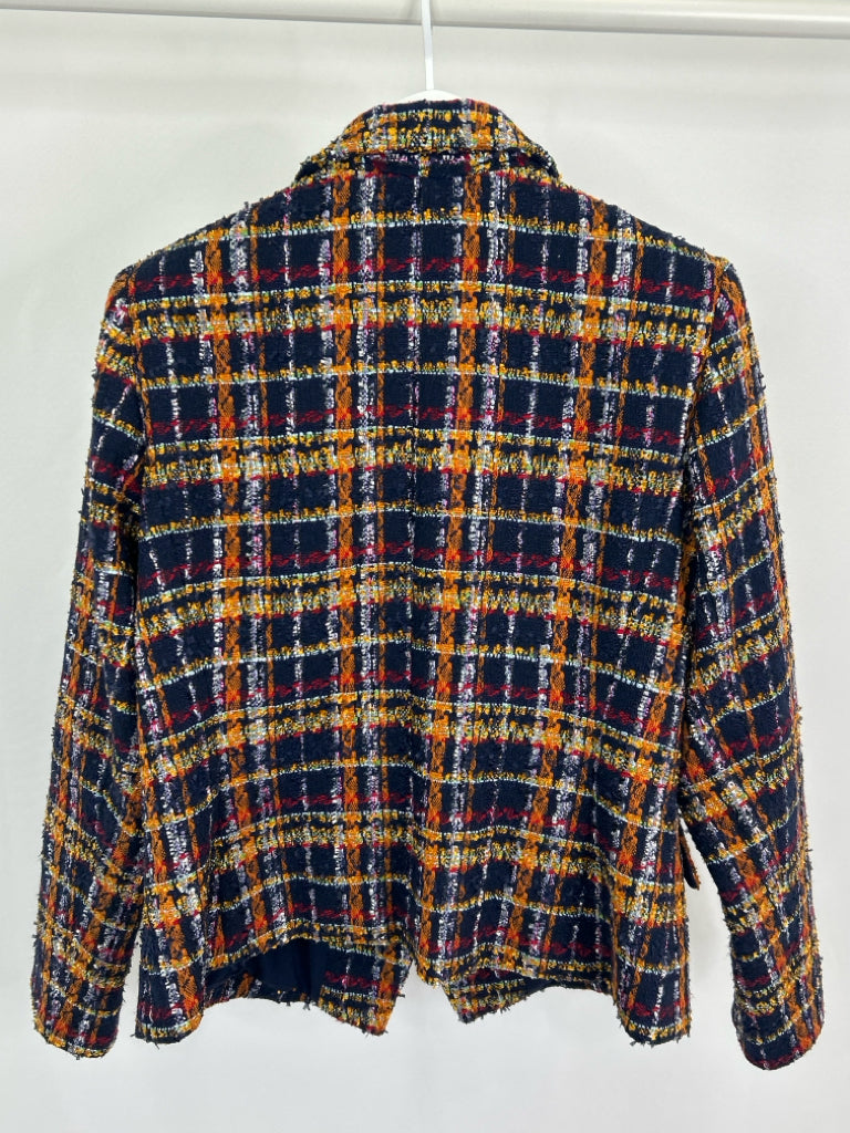 HALOGEN Women Size L/XL Navy plaid Blazer