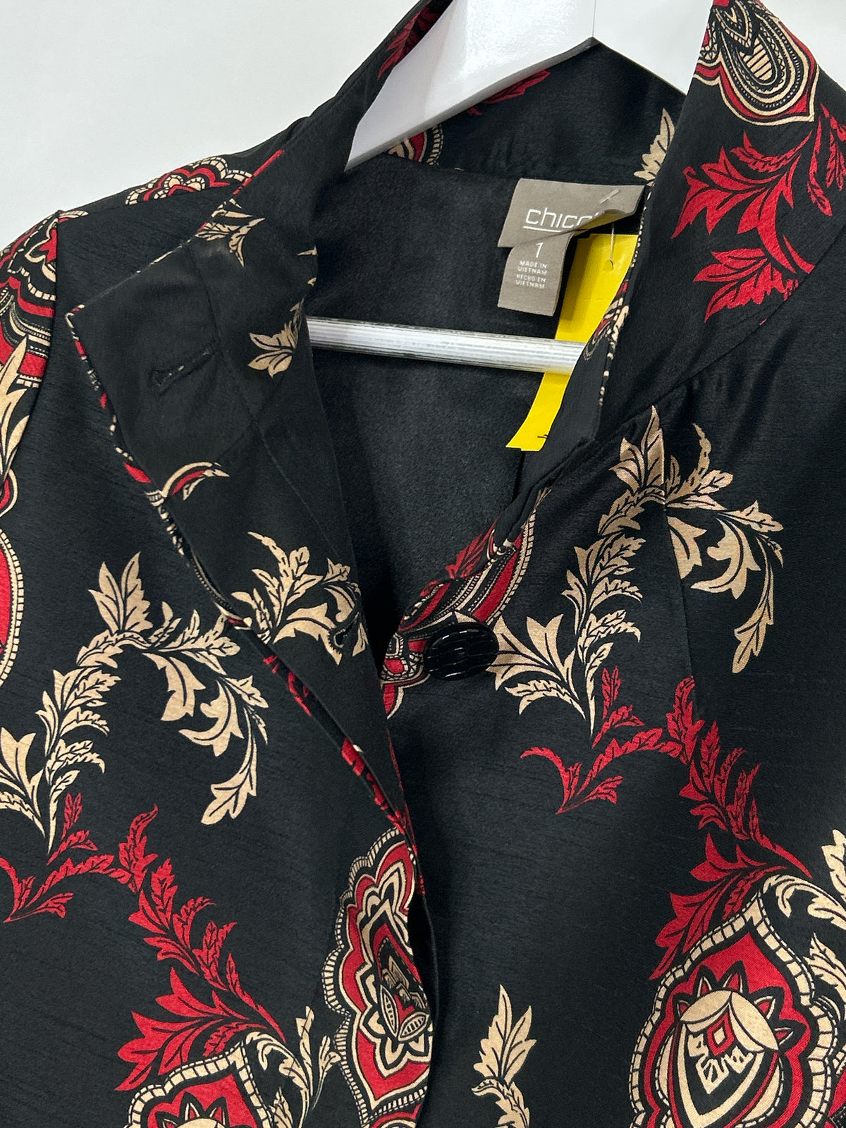 CHICO'S Size 8 Black Floral Women Jacket