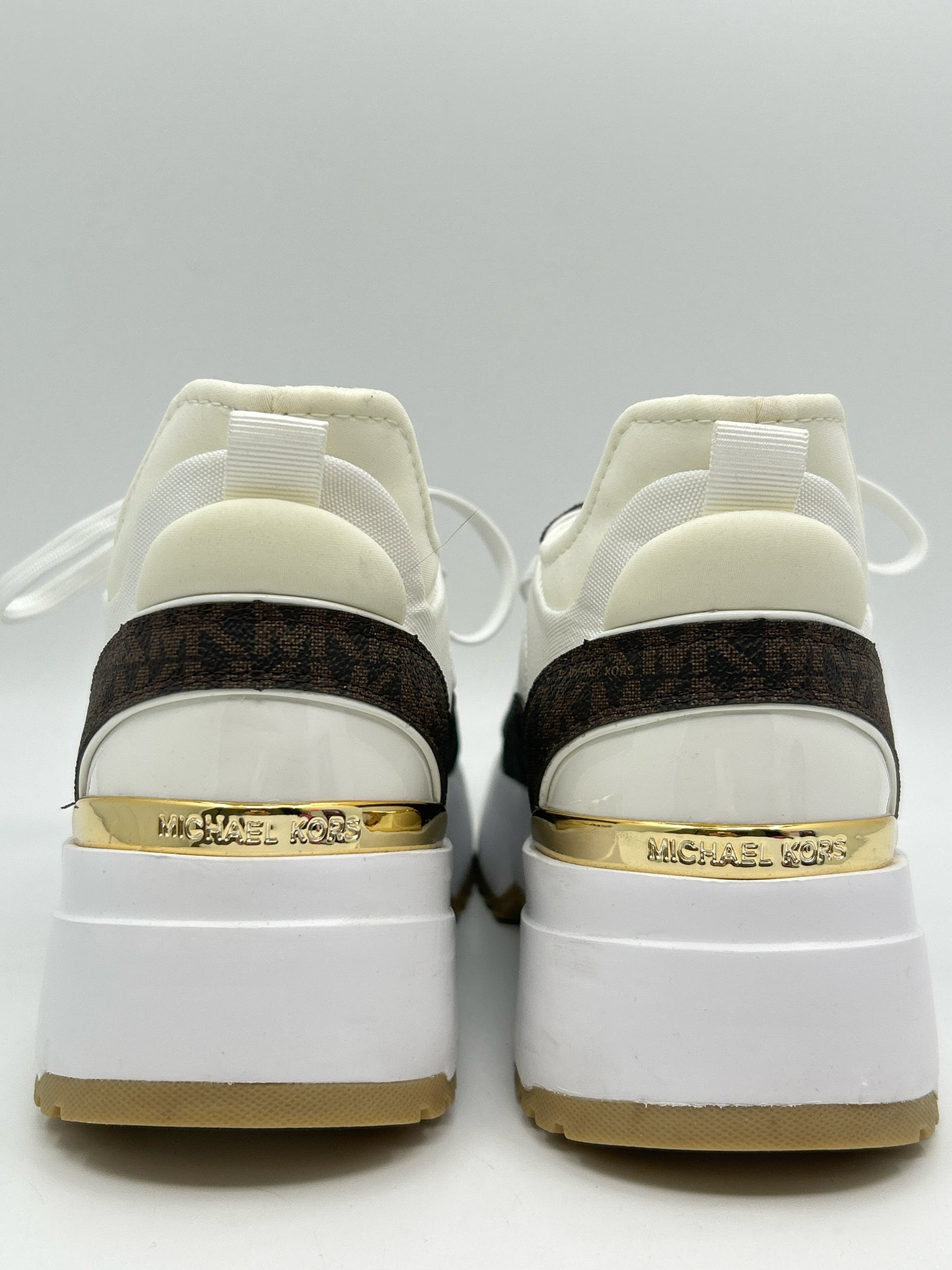 MICHAEL MICHAEL KORS Size 9.5M WHITE AND BROWN Women Sneakers