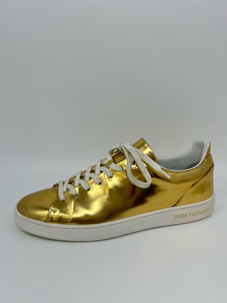 LOUIS VUITTON Women Size 37.5 Metallic Gold Frontrow Sneakers