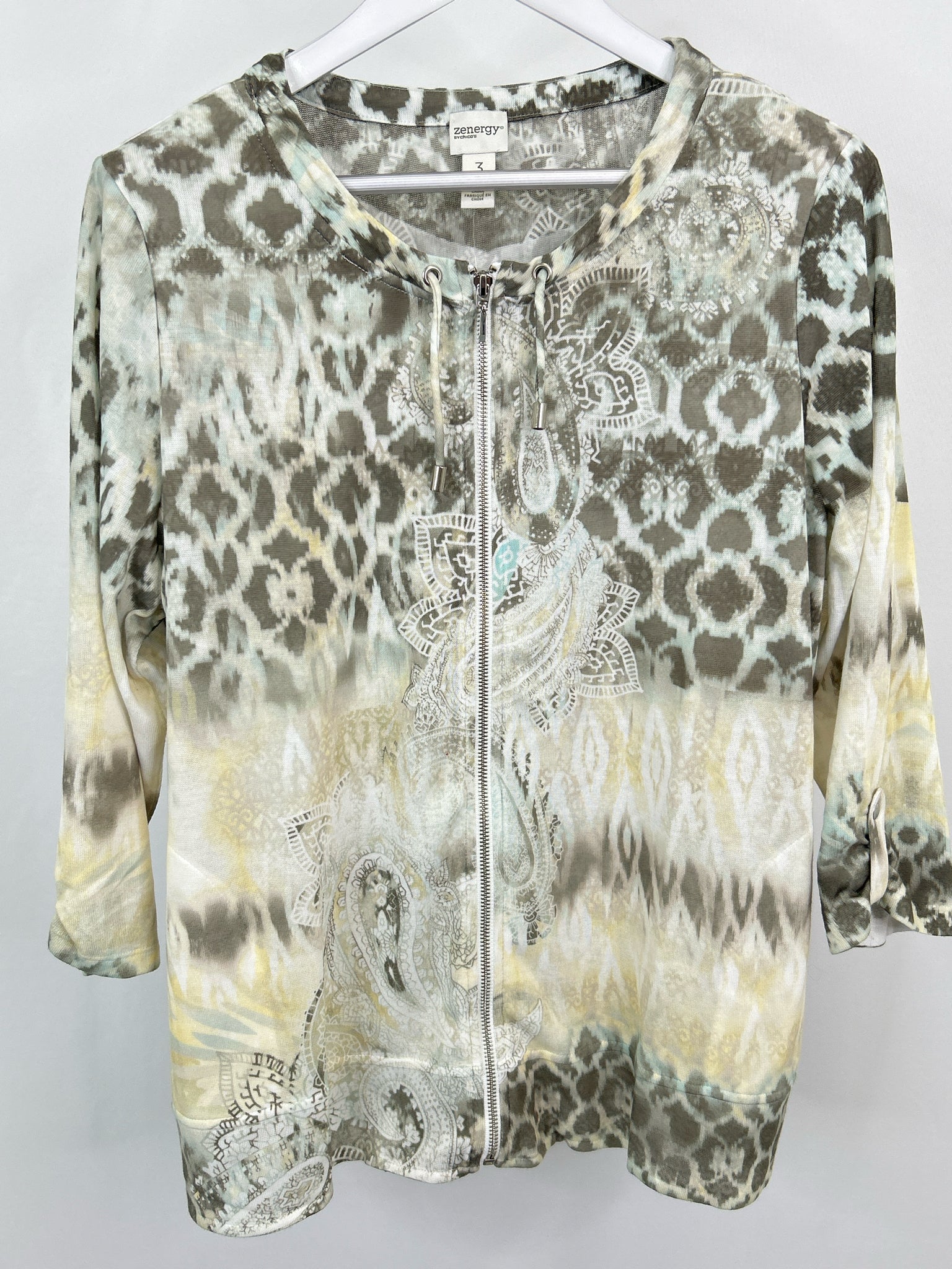 CHICO'S Zenergy Size XLP Green Print Women Jacket NWT