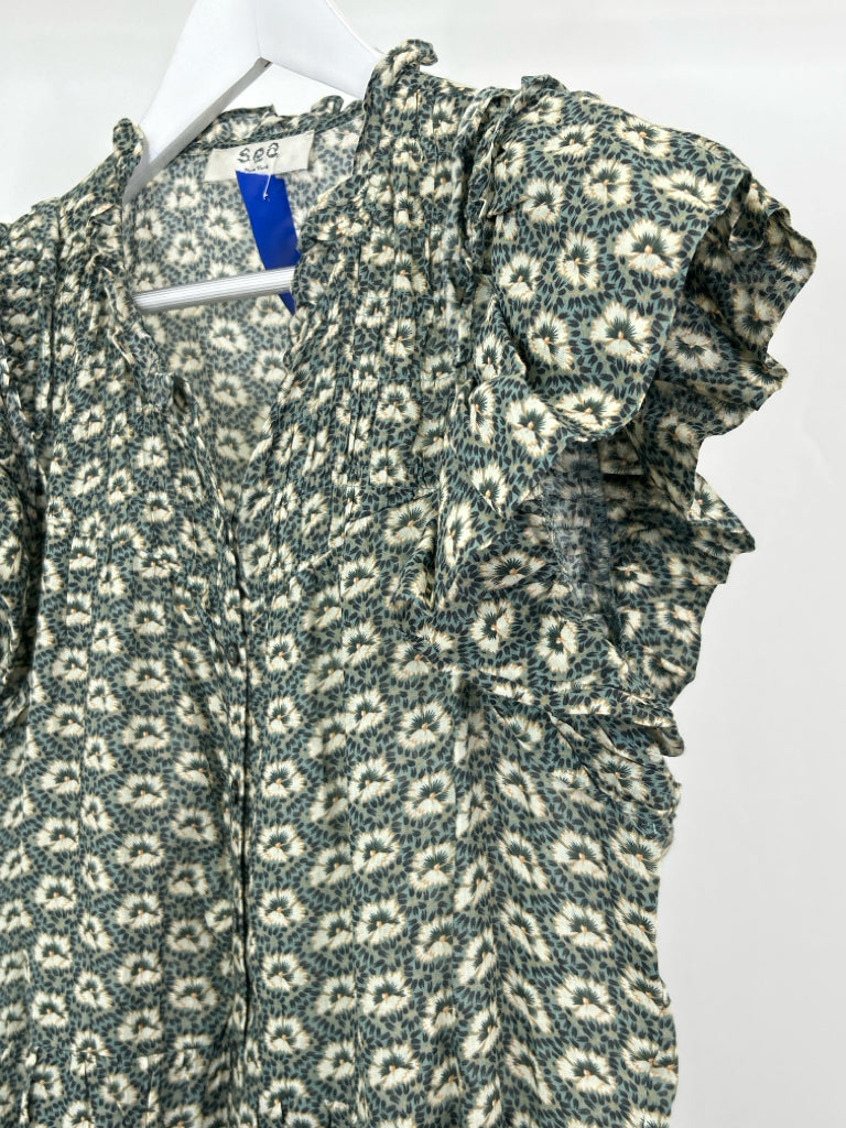 SEA Size L Green Floral Women's Dress