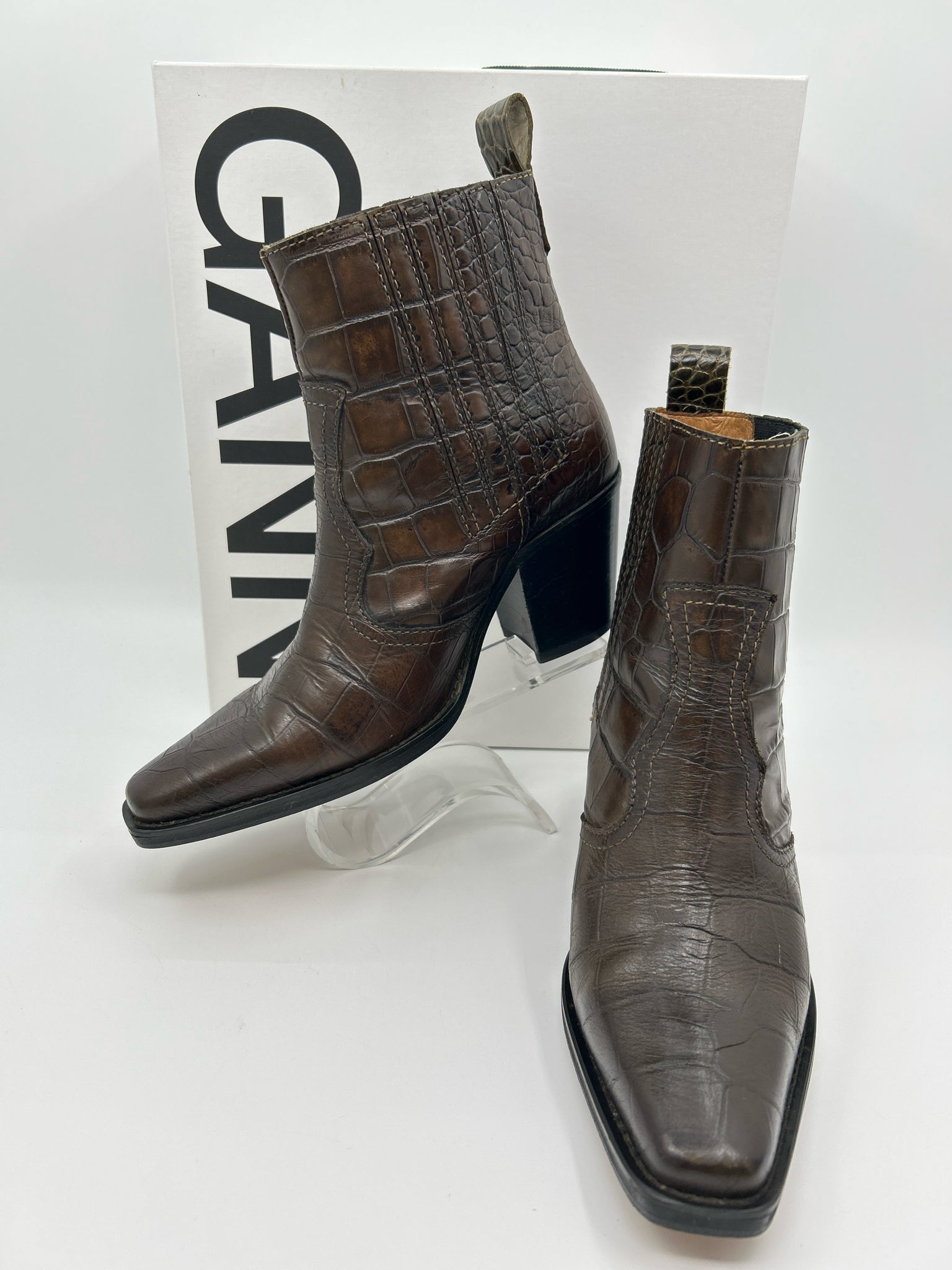 GANNI Size 38/8 Brown Women Booties