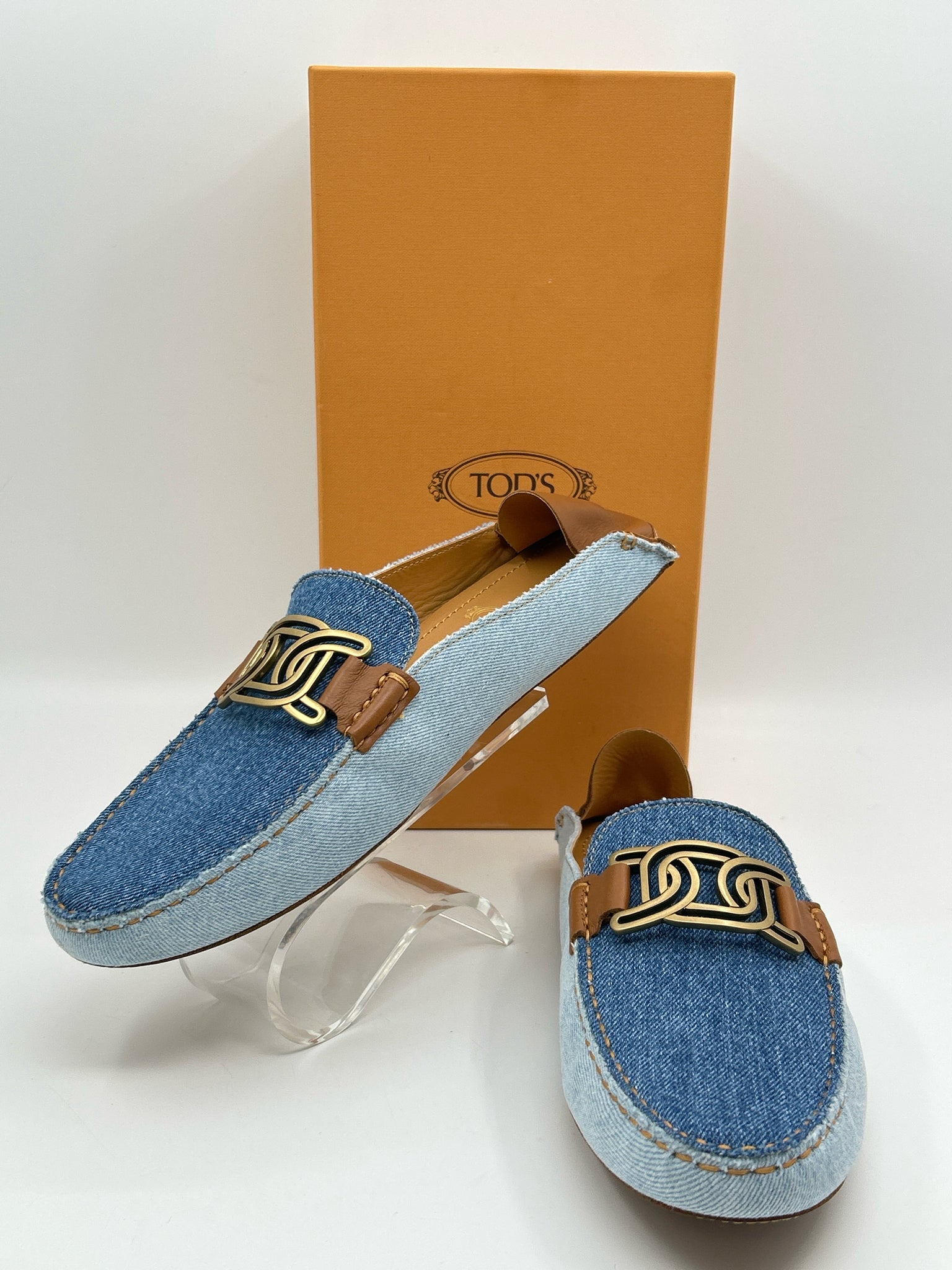 TOD'S NIB Size 41/11 Beige and Blue Women Flats