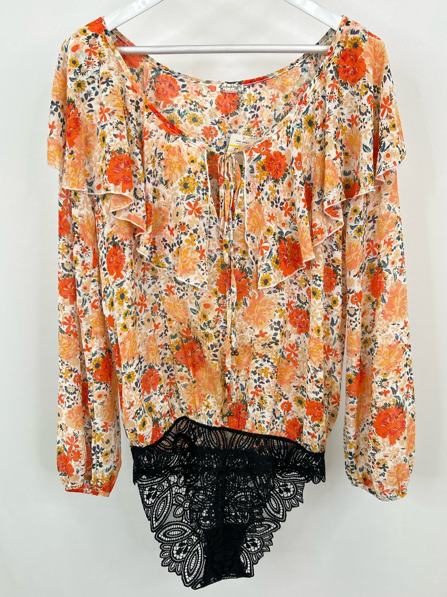 FREE PEOPLE Size M ORANGE FLORAL Women Top